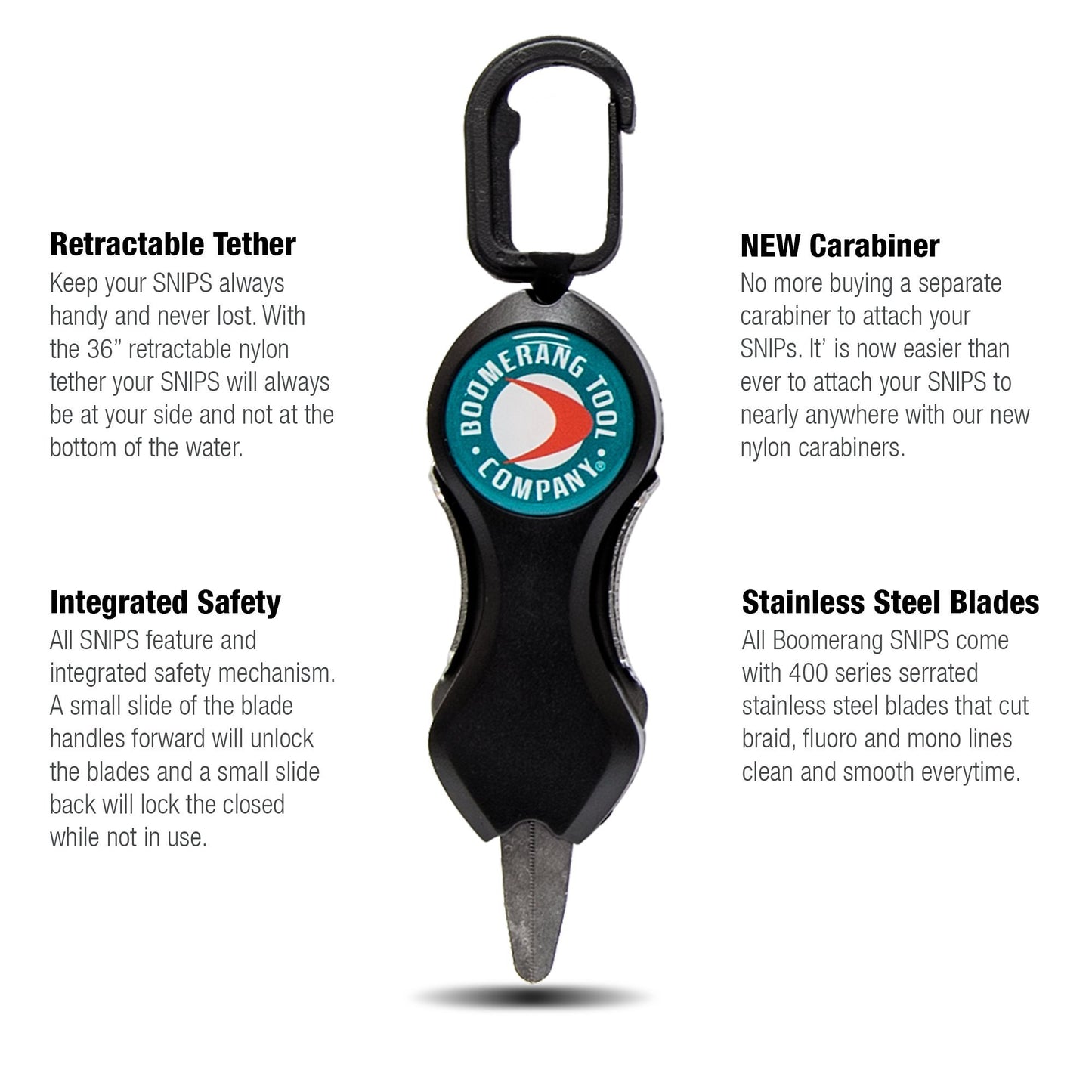 Boomerang Tool Company SNIP Fishing Line Cutters with Retractable Tether and Stainless Steel Blades that Cut Braid, Mono and Fluoro Lines Clean and Smooth!