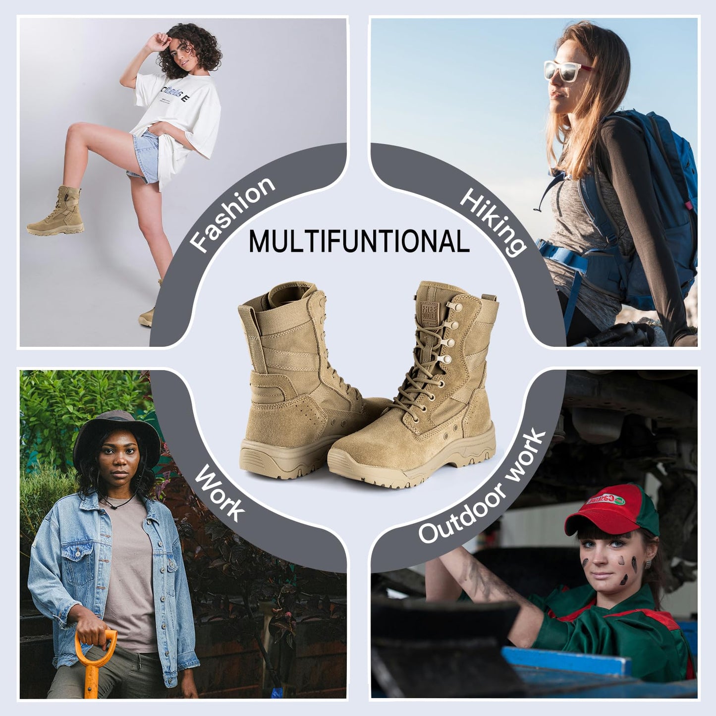 FREE SOLDIER Women’s Tactical Boots 8 Inches Lightweight Combat Boot Durable Military Work Outdoors Boots Desert Boot for Women