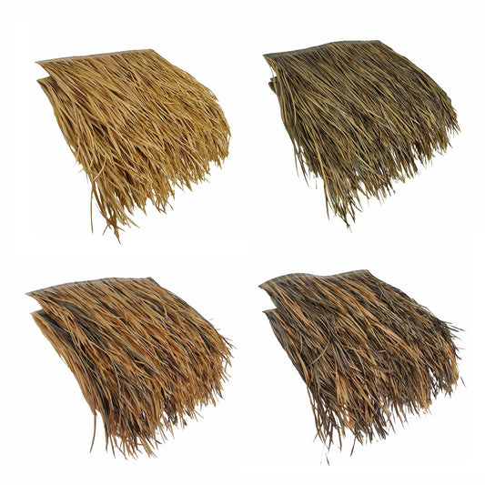 JIYCD 10 Pcs Palm Thatch Tile PE Plastic Tiki Straw 18.5″x19.6″ Simulation Thatch Roof Decorative Fake Grass Fireproof and Anti-Aging for Huts Garden Umbrella Cover Patio Sunshade(Color:Straw Yellow)