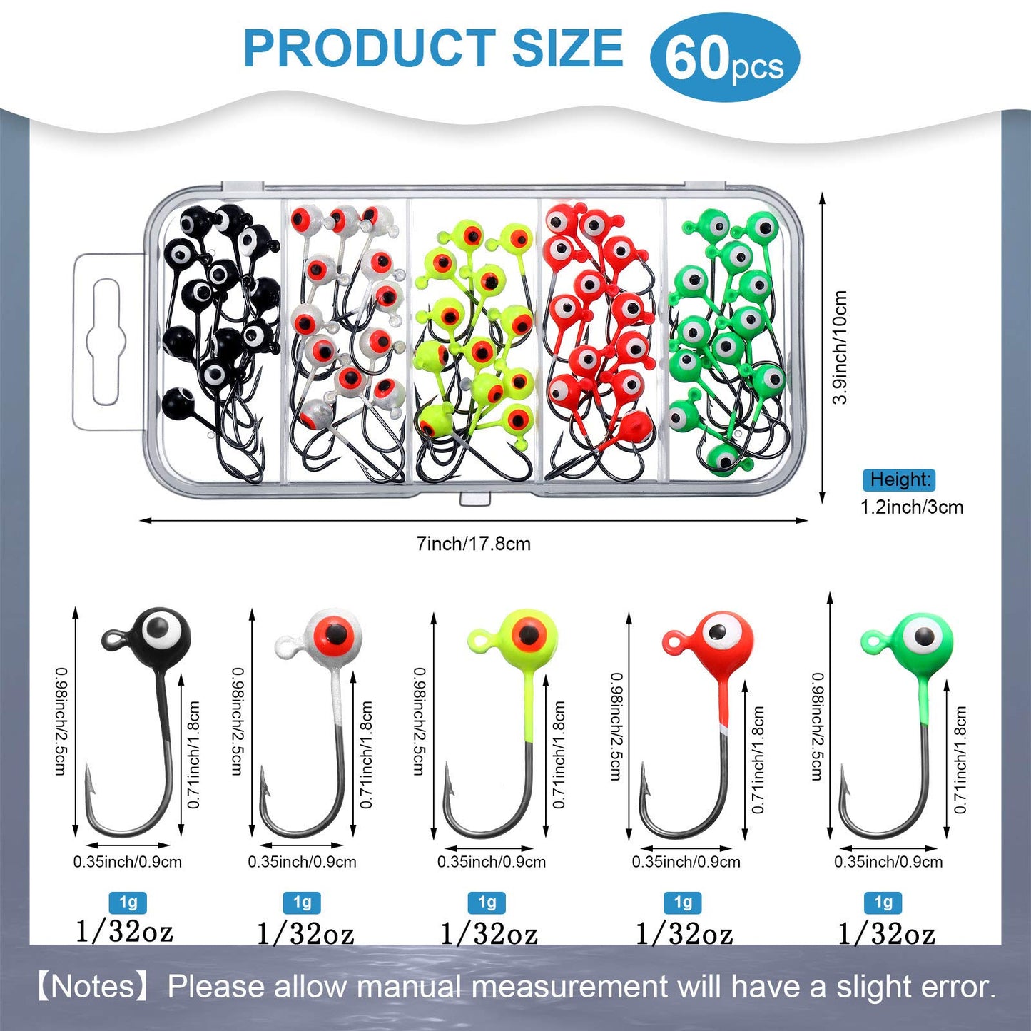 Skylety 60 Pcs Crappie Jig Heads for Fishing Lures Baits Hooks for Freshwater Saltwater Bass Trout