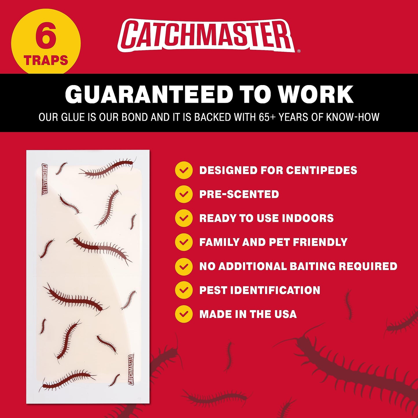 Catchmaster Centipede XL Giant Glue Boards 6-PK, Adhesive Bug Catcher, Cricket, Roach, Scorpion & Spider Traps for Home, Centipede Killer, Insect Glue Traps for House & Garage, Pet Safe Pest Control