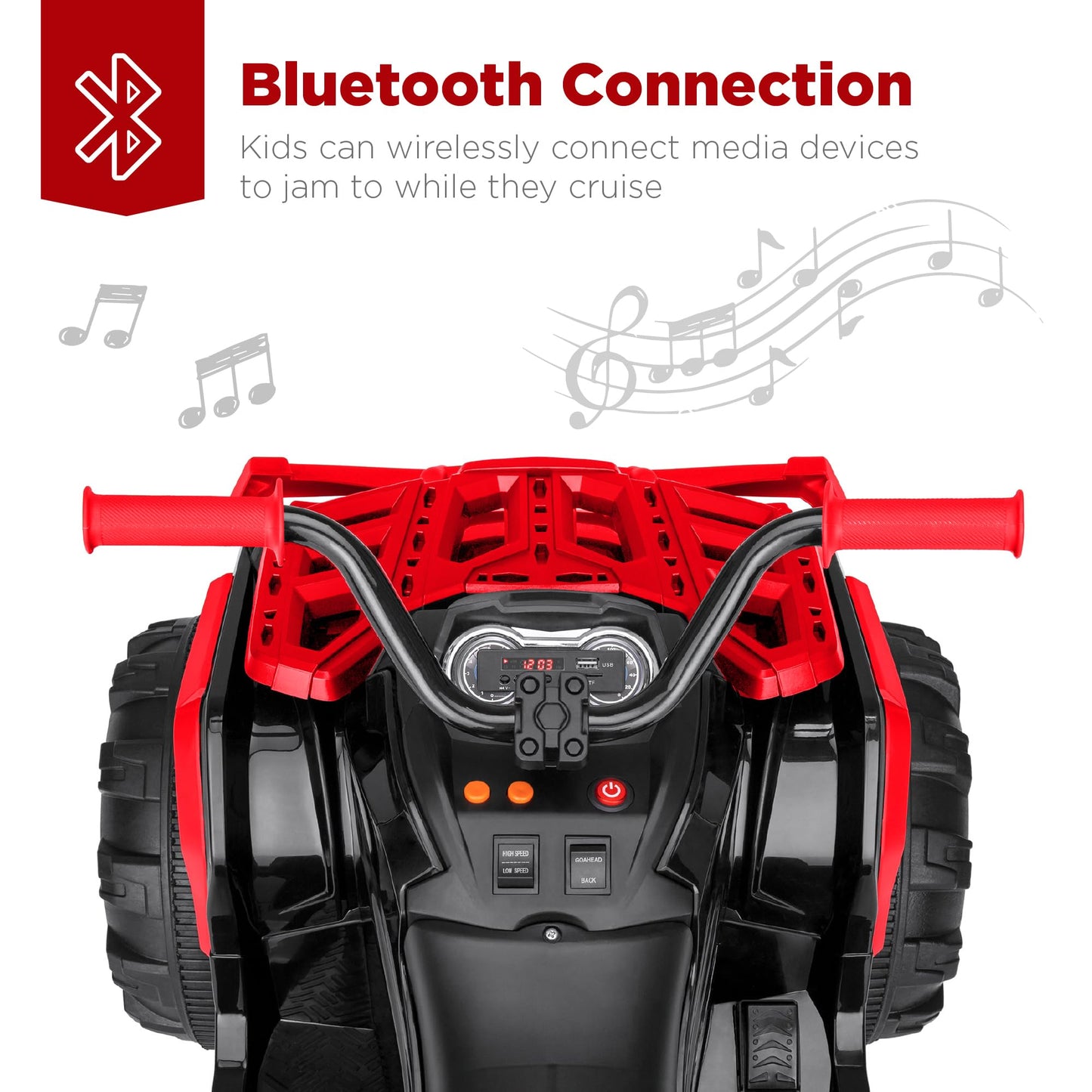Best Choice Products 12V Kids Ride-On Electric ATV, 4-Wheeler Quad Car Toy w/Bluetooth Audio, 3.7mph Max Speed, Treaded Tires, LED Headlights, Radio - Black