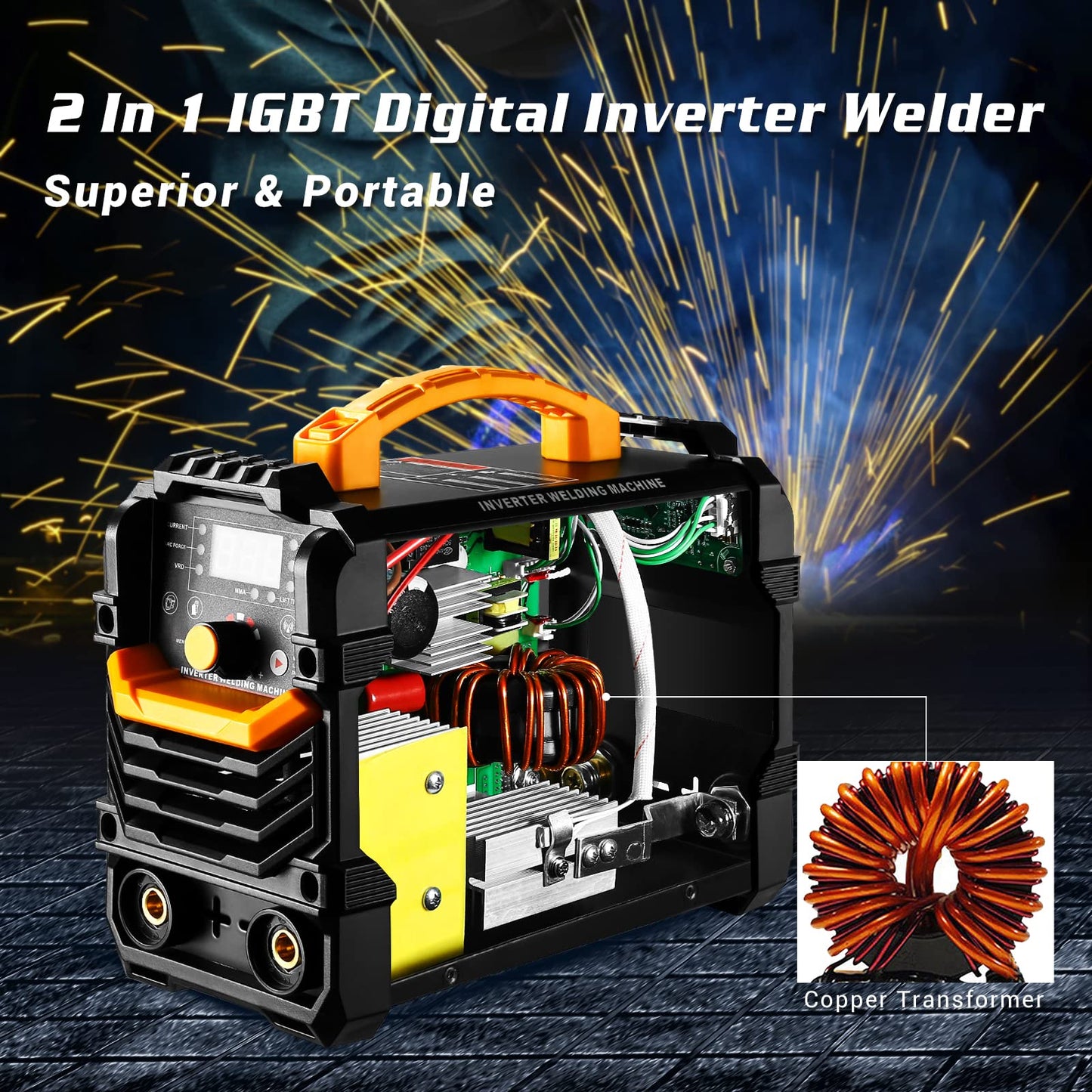 DEKOPRO 110/220V MMA Welder,160A ARC Welder Machine IGBT Digital Display LCD Hot Start Welder with Electrode Holder,Work Clamp, Input Power Adapter Cable and Brush
