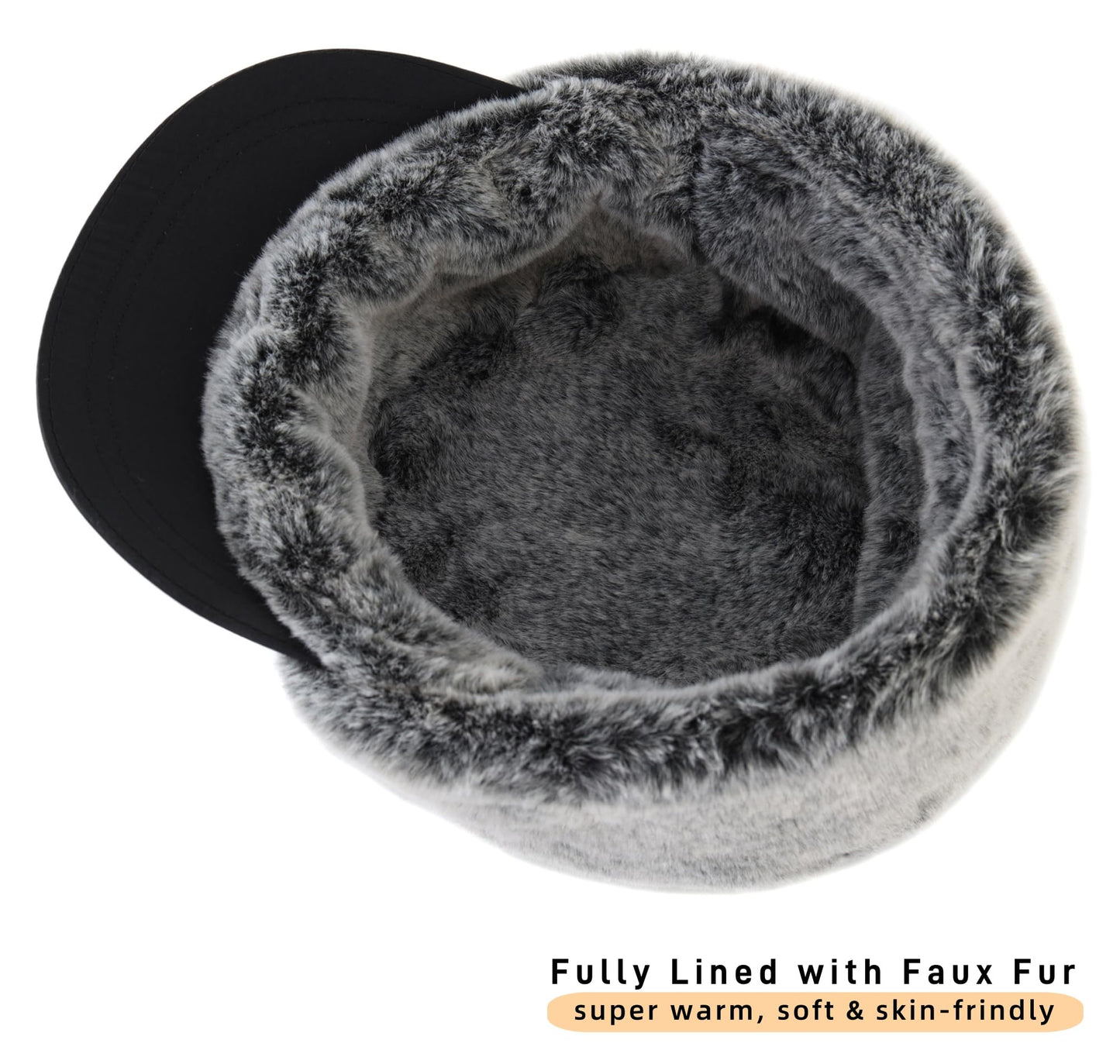 Connectyle Men's Winter Hat with Visor Warm Earflaps Hat Fully Lined Faux Fur Baseball Cap Trapper Hunting Hats