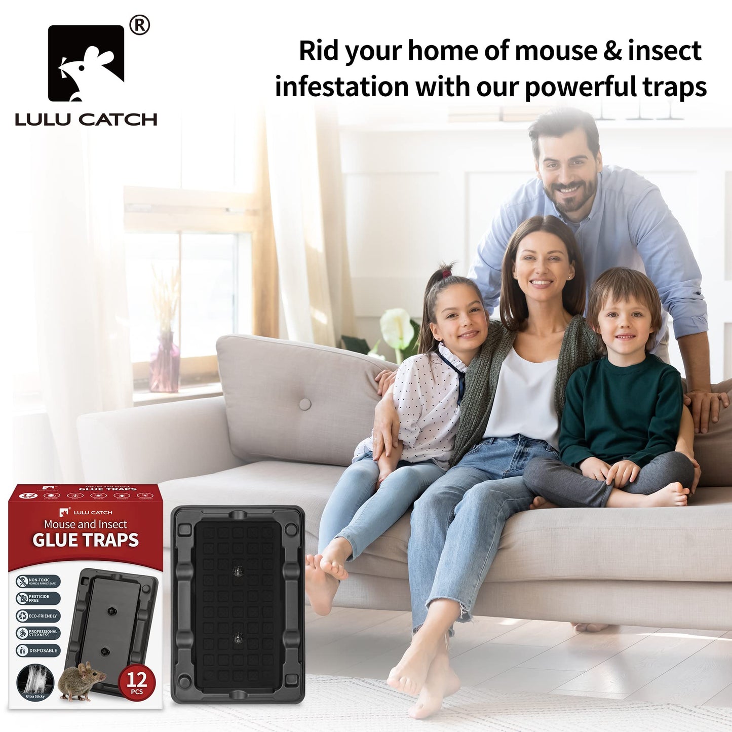 LULUCATCH Super Heavier Mouse Traps 12 Pack for Mice & Snakes with Non-Toxic Glue. Larger Sticky Traps Indoor, Easy to Set, Safe to Children & Pets