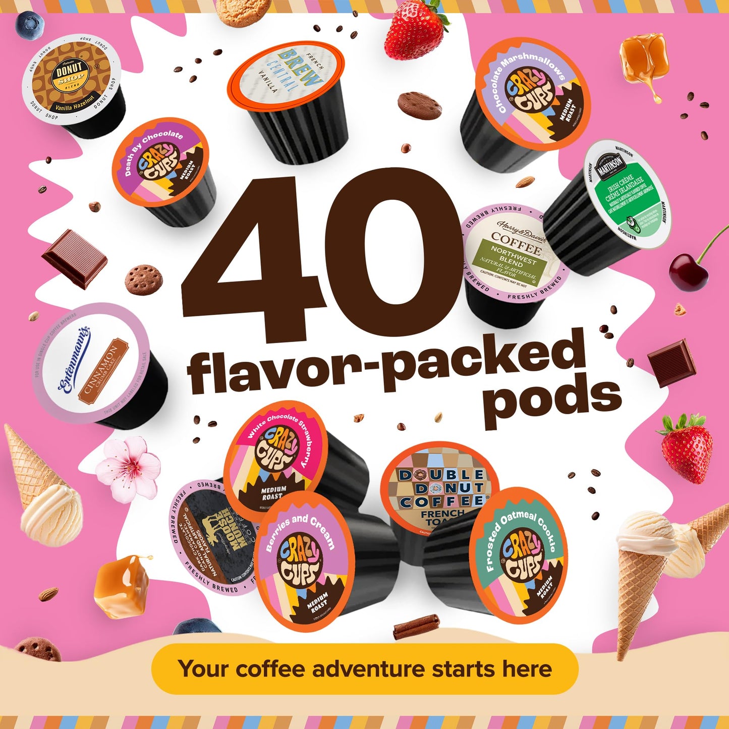 Flavored Decaf Coffee Pods Variety Pack Compatible with Keurig K Cups Brewers, 40 Count, Assorted Decaffeinated Flavored Coffee Sampler(Pack of 1)