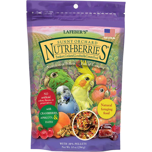LAFEBER'S Sunny Orchard Nutri-Berries Pet Bird Food, Made with Non-GMO and Human-Grade Ingredients, for Cockatiels Conures Parakeets (Budgies) Lovebirds (Sunny Orchard 10 oz Pack of 2)