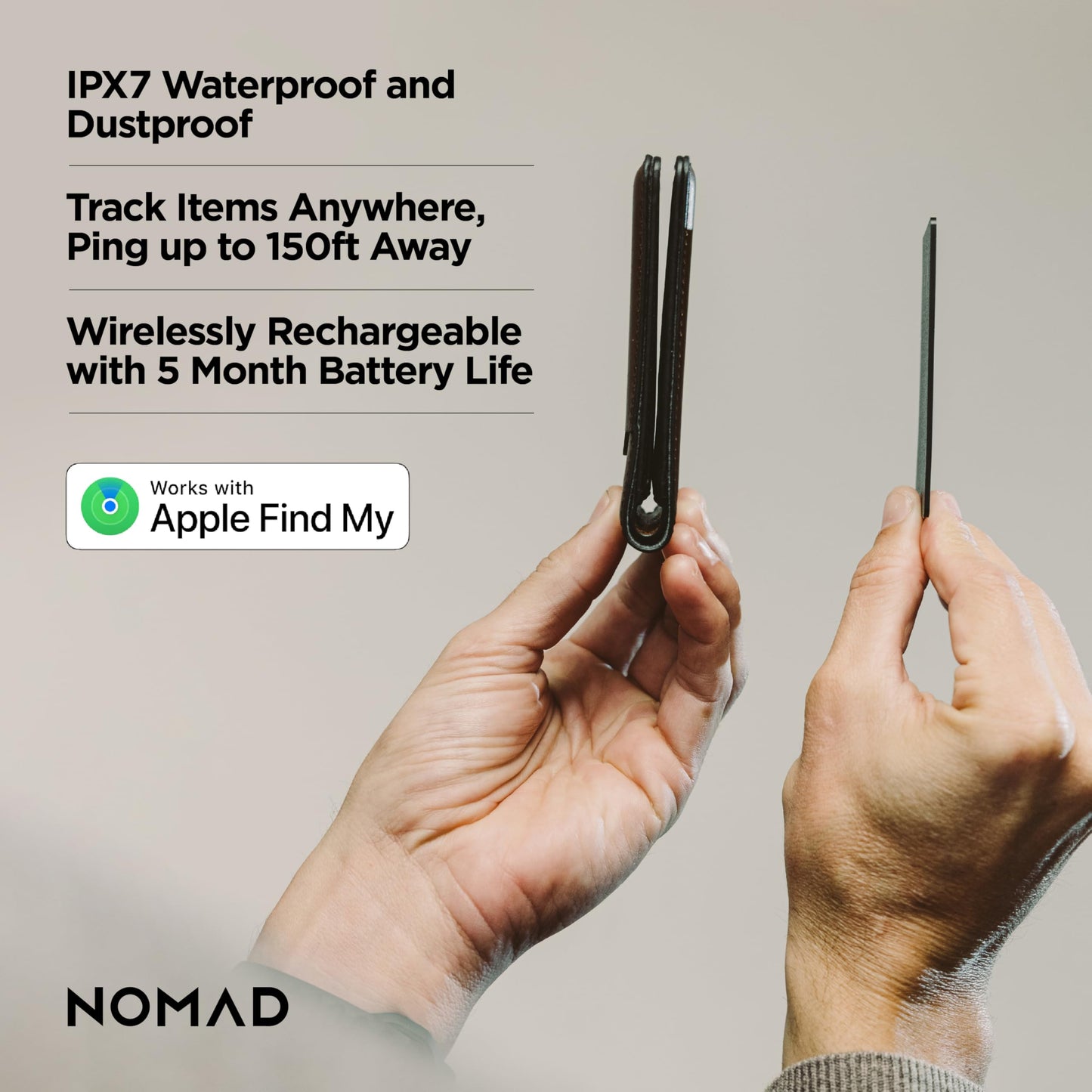 Nomad Tracking Card, Slim Card Tracker With IPX7 Waterproof and Dust Proof - Card Tracker for Wallet, Luggage & Passport, 5 Months Gps Tracker Long Battery Life, Rechargeable, Compatible with iOS Only