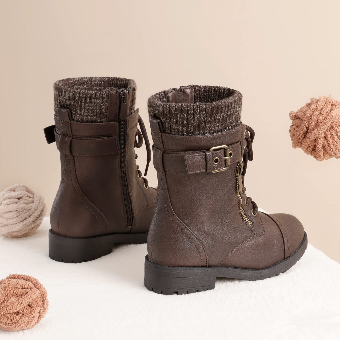 DREAM PAIRS Girl's Mid Calf Combat Ankle Lace up Boots