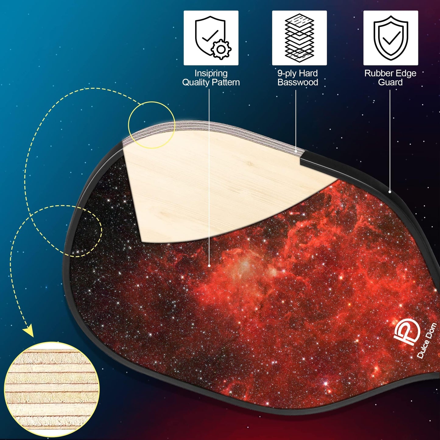 DULCE DOM Pickleball Paddles, USAPA Approved Set with 4 Premium Wood Balls and Bag, Rackets Gifts for Beginners & Pros, Women Men