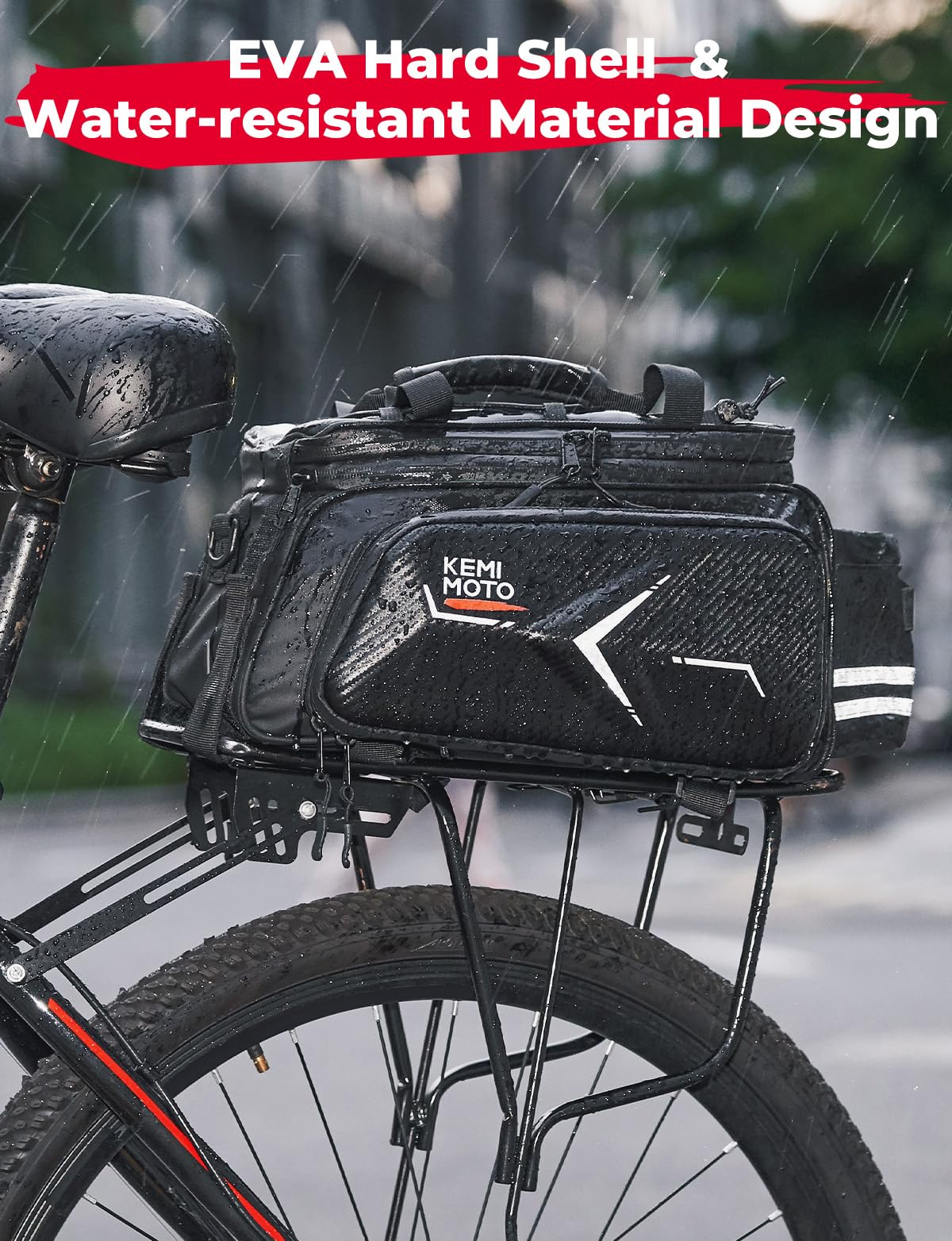 KEMIMOTO Bike Rear Rack Bag Bicycle Trunk Bag 20L Capacity Water Resistant Multifunctional Bicycle Pannier with Rain Cover Bike Saddle Bag for Rear Rack Grocery Shopping Commuter Cycling Trip Black