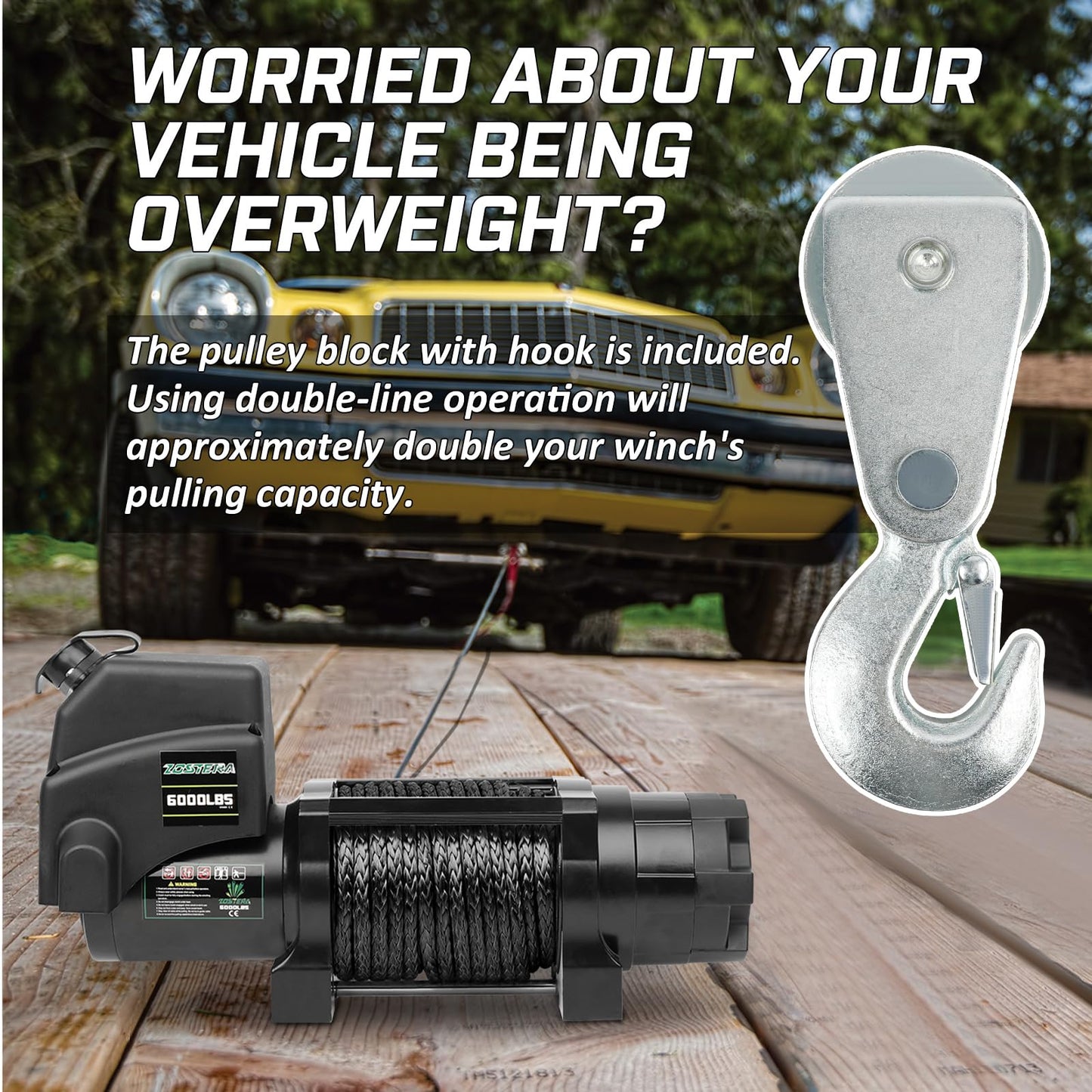 3500lbs ATV/UTV Winch with Synthetic Rope, Electric Boat Trailer Winch 12V, Waterproof Winch with 2 Wireless Remotes &Wired Switch,with Mounting Plate,Pulley,Rope Damper,Aluminium Fairlead