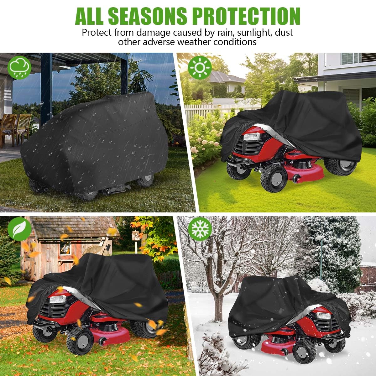 KISEER Outdoors Lawn Mower Cover Waterproof Heavy Duty 210D Polyester Oxford UV Protection Lawn Tractor Cover Fits Decks Up to 54" with Drawstring and Storage Bag