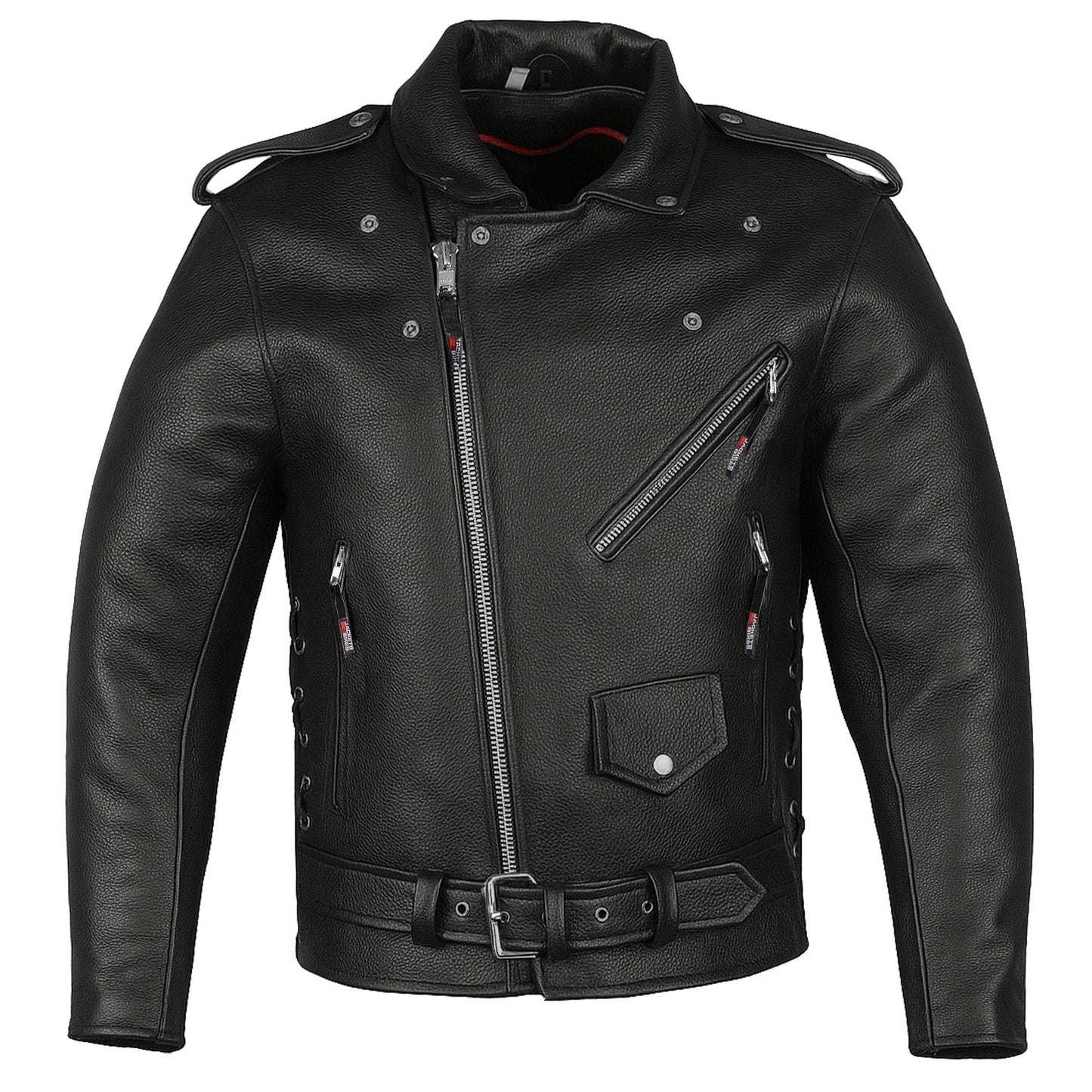 ICONIC Motorcycle Jacket for Men, Premium Buffalo Leather, Insulated Liner, Classic Side Laces, Cruiser Biker Black L