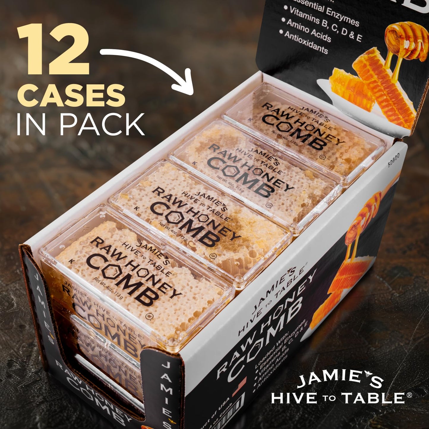 Jamie's Hive To Table 100% Raw Honeycomb, 12 Oz – All-Natural Pure Georgia Honeycomb, No Additives or Preservatives, Non-GMO