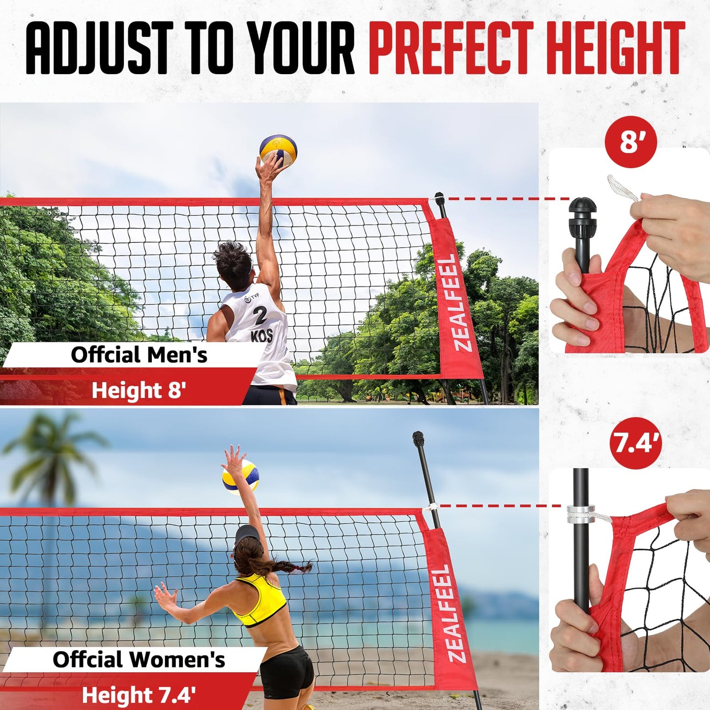 ZEALFEEL Volleyball Net, 12FT Volleyball Training Net Height Adjustable, Portable Freestanding Practice Net for Hitting or Serving Drills, Pop up Volley Ball Nets with Carry Bag for Backyard Outdoor