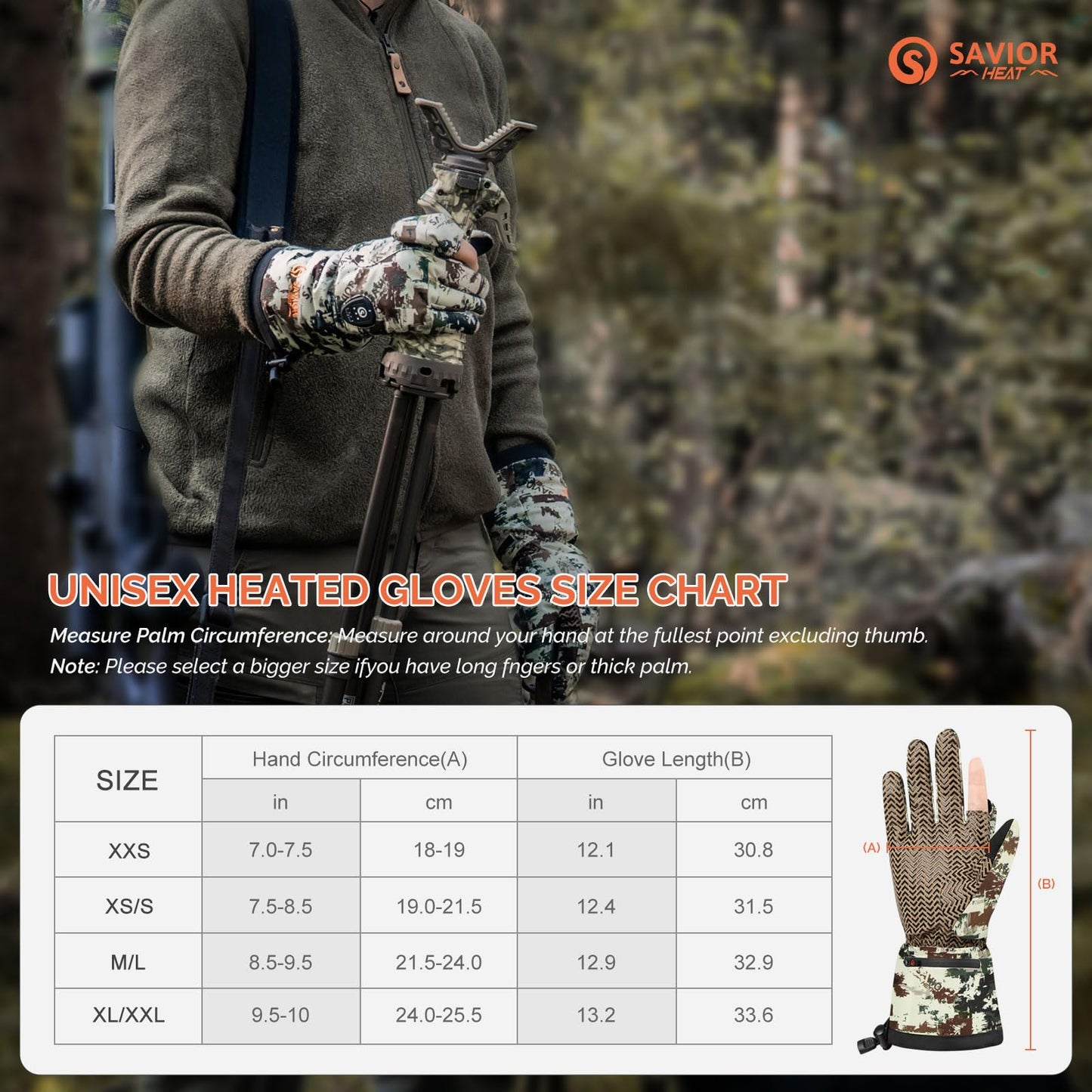 SAVIOR HEAT Heated Gloves - Camouflage Hunting, Fishing, Shooting, Cold Weather Touchscreen Gloves for Men & Women