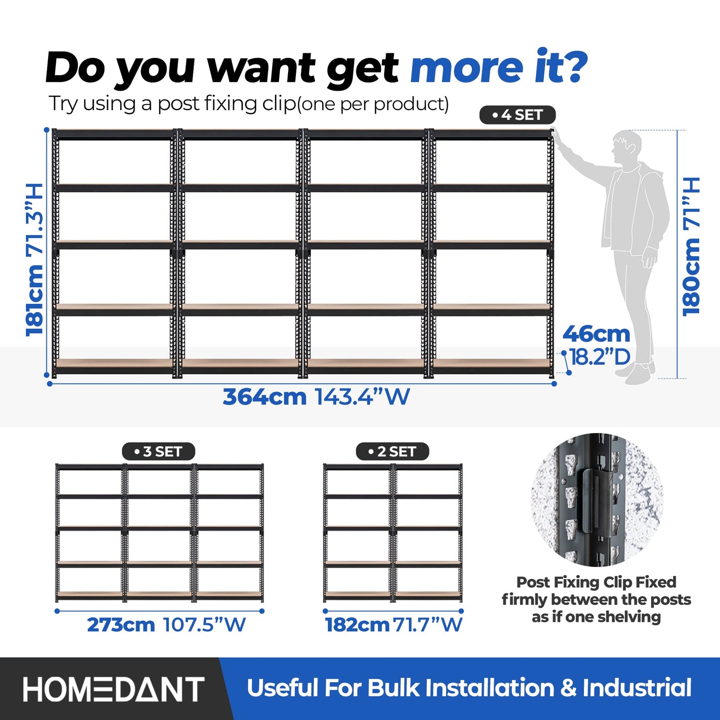 HOMEDANT 5 Tier Laminated Boltless Heavy Duty Garage Storage Adjustable Wide Size Metal Shelving Unit Utility Rack Shelves Organization Multipurpose Shelf Shed Warehouse 47.7"W x 24.1"D x 71.3"H 2Pack