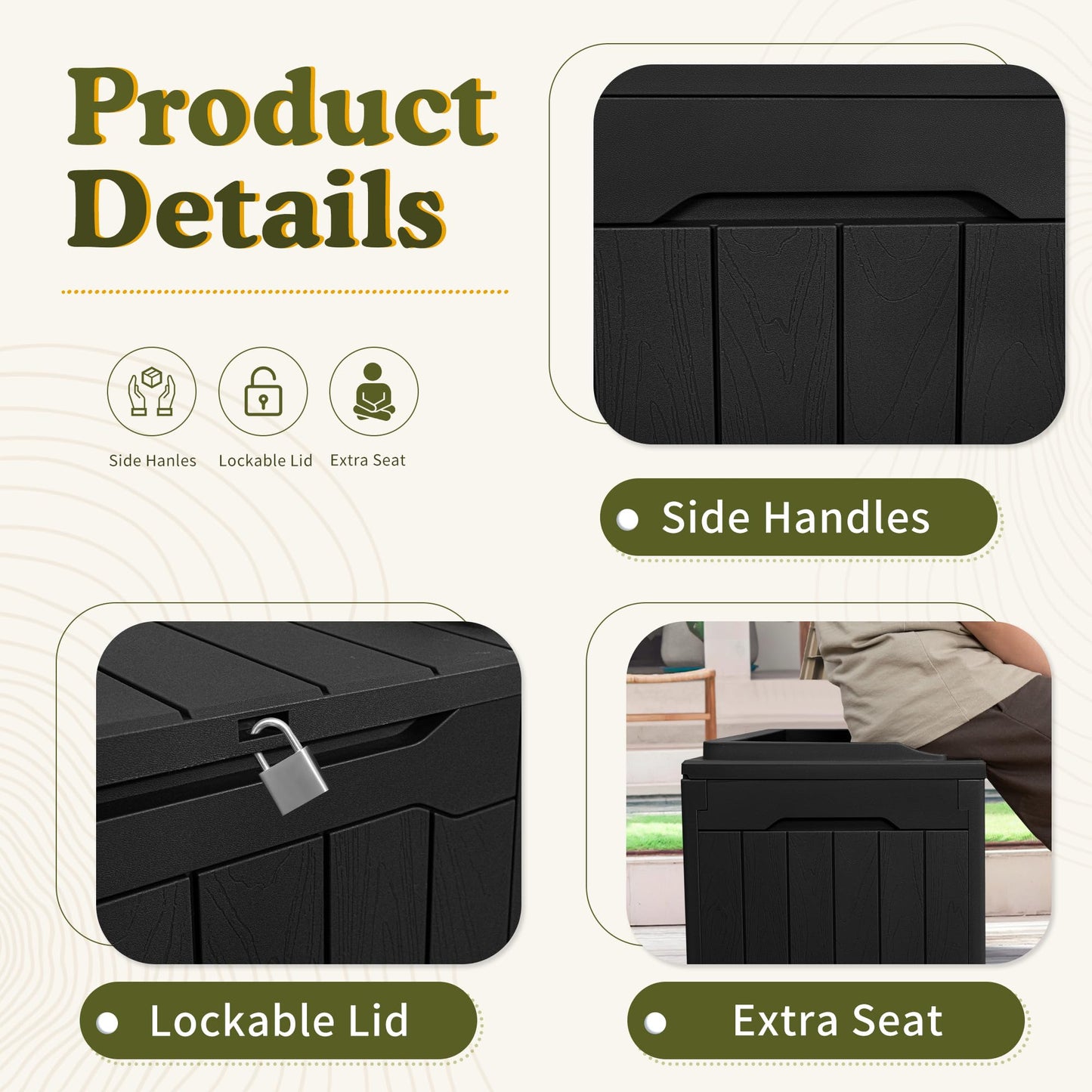Devoko 100 Gallon Waterproof Large Resin Deck Box Indoor Outdoor Lockable Storage Container for Patio Furniture Cushions Garden Tools (100 Gallon, Black)