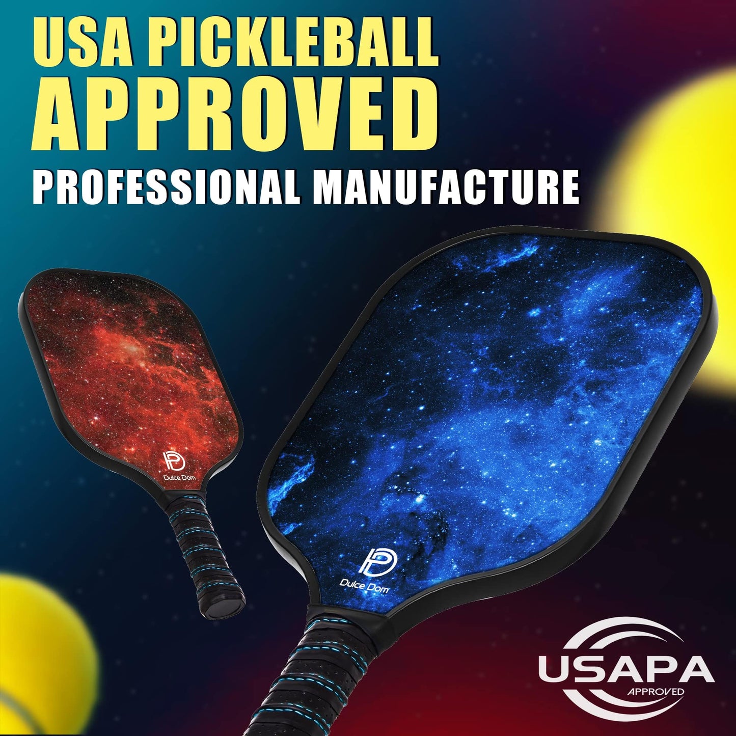 DULCE DOM Pickleball Paddles, USAPA Approved Set with 4 Premium Wood Balls and Bag, Rackets Gifts for Beginners & Pros, Women Men