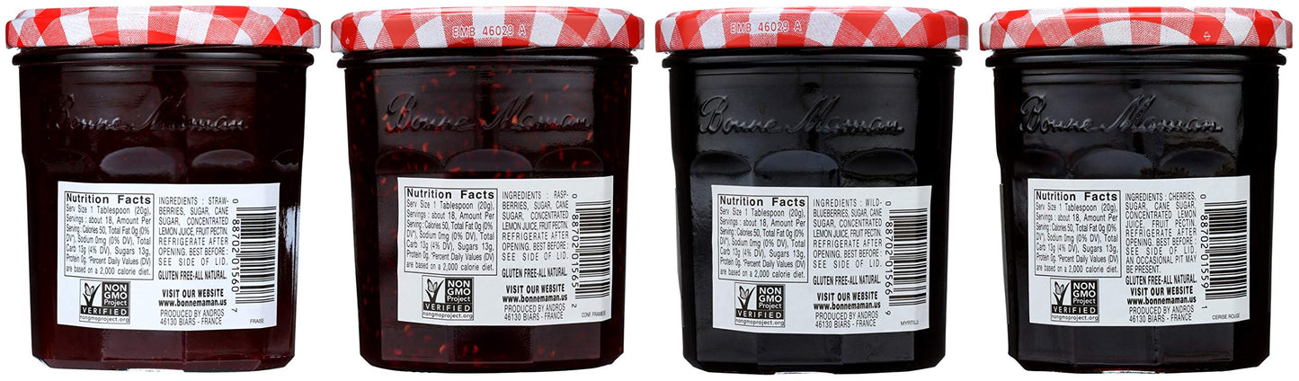 Bonne Maman Preserves, Variety Pack (Strawberry, Raspberry, Wild Blueberry, Cherry), 13 Ounce Jars (Pack of 4)