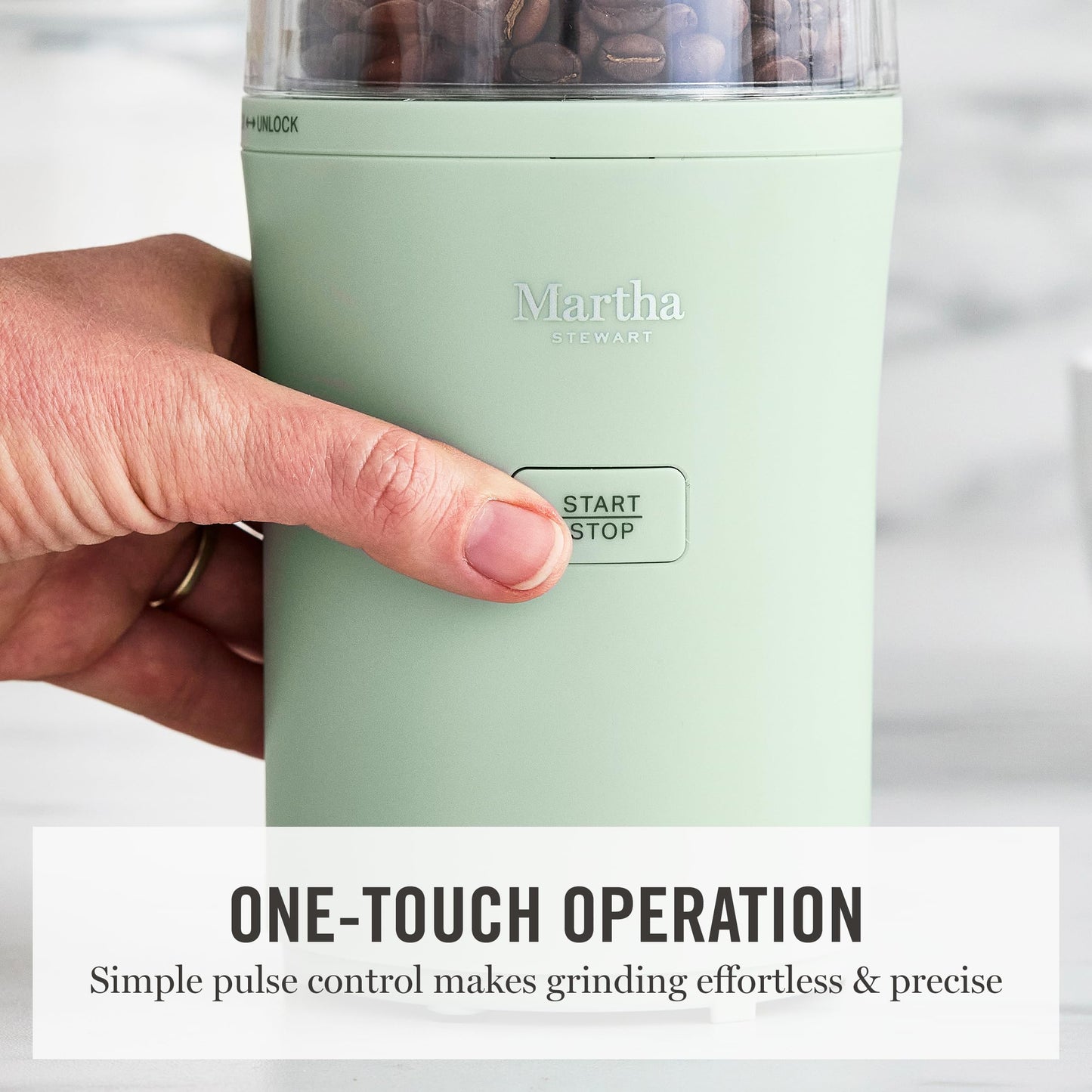 Martha Stewart Electric Coffee & Spice Grinder, Dual 2.5oz Removable Bowls, Storage Lids, Stainless Steel Blades, One Touch Pulse Control, 2-in-1 Compact, Beans & Spices, Herbs & Nuts, Sky Blue