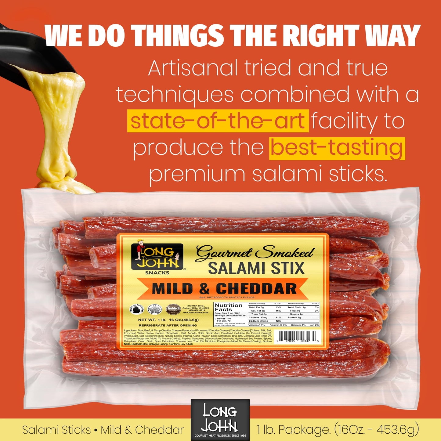Long John Snacks Italian Style Dried Salami Stix – Premium Italian Blend Hand Crafted Pork & Beef Cuts – Gluten-Free, Bold Flavor & Low Heat – Smoked & Italian-Style Dried to Perfection - 16oz.