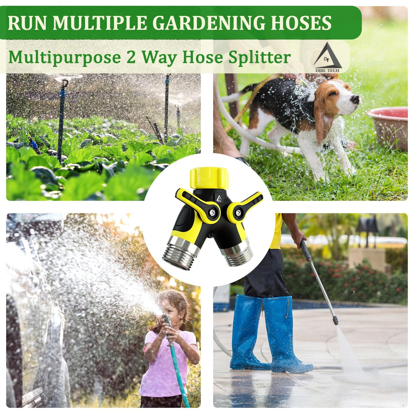 Hose Splitter 2 Way, Heavy Duty Metal Connector, Two Way Garden Hose Splitter, High Flow Spigot Faucet Bib Adapter, Solid Double Y Shut Off Valve for Outdoor Gardening Hoses, Orange