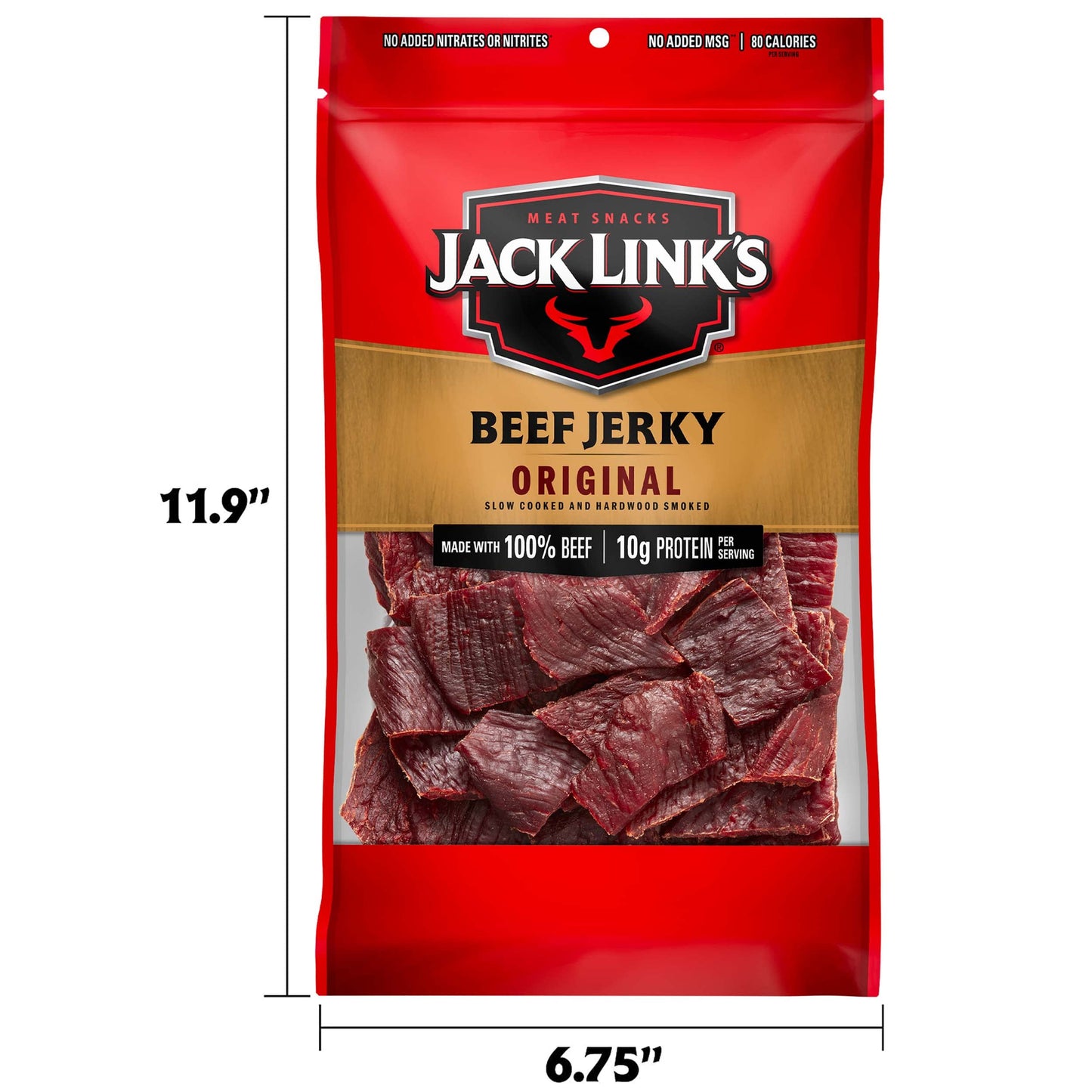 Jack Link's Beef Jerky, Original, Large Jerky Bags - Great Gifts for Dad, Flavorful Meat Snacks, Ready to Eat Protein Snacks with 10g of Protein per Serving, Made with 100% Beef - 9 Oz. (Pack of 2)