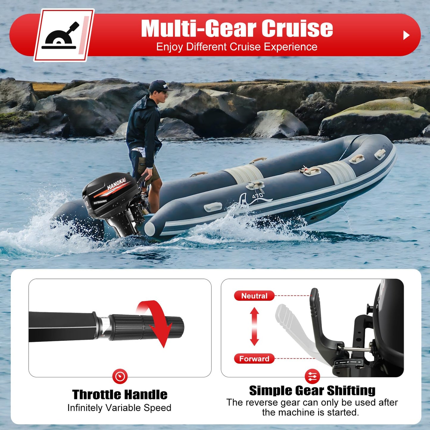 Outboard Motor Engine 2 Stroke18HP Horsepower Long Axis, 246CC Gasoline Power Boat Motor Engine with CDI System, Mud Motor Kit for Width Less than 4.9 Feet and Length Less than 19.7 Inches