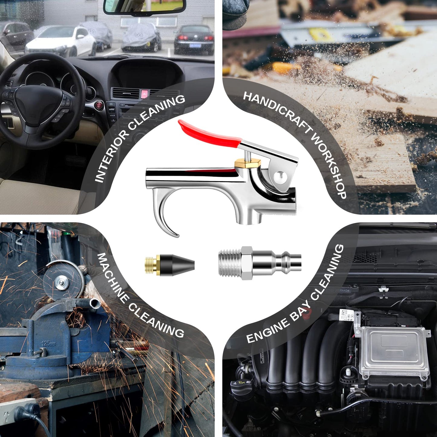 13 Pcs 2-Way Connection Air Nozzle Blow Gun Set, Air Nozzle Kit with 1/4 in Standard Quick Fitting and 8 Air Nozzles, Air Compressor Accessories for Air Inflation and Dedusting