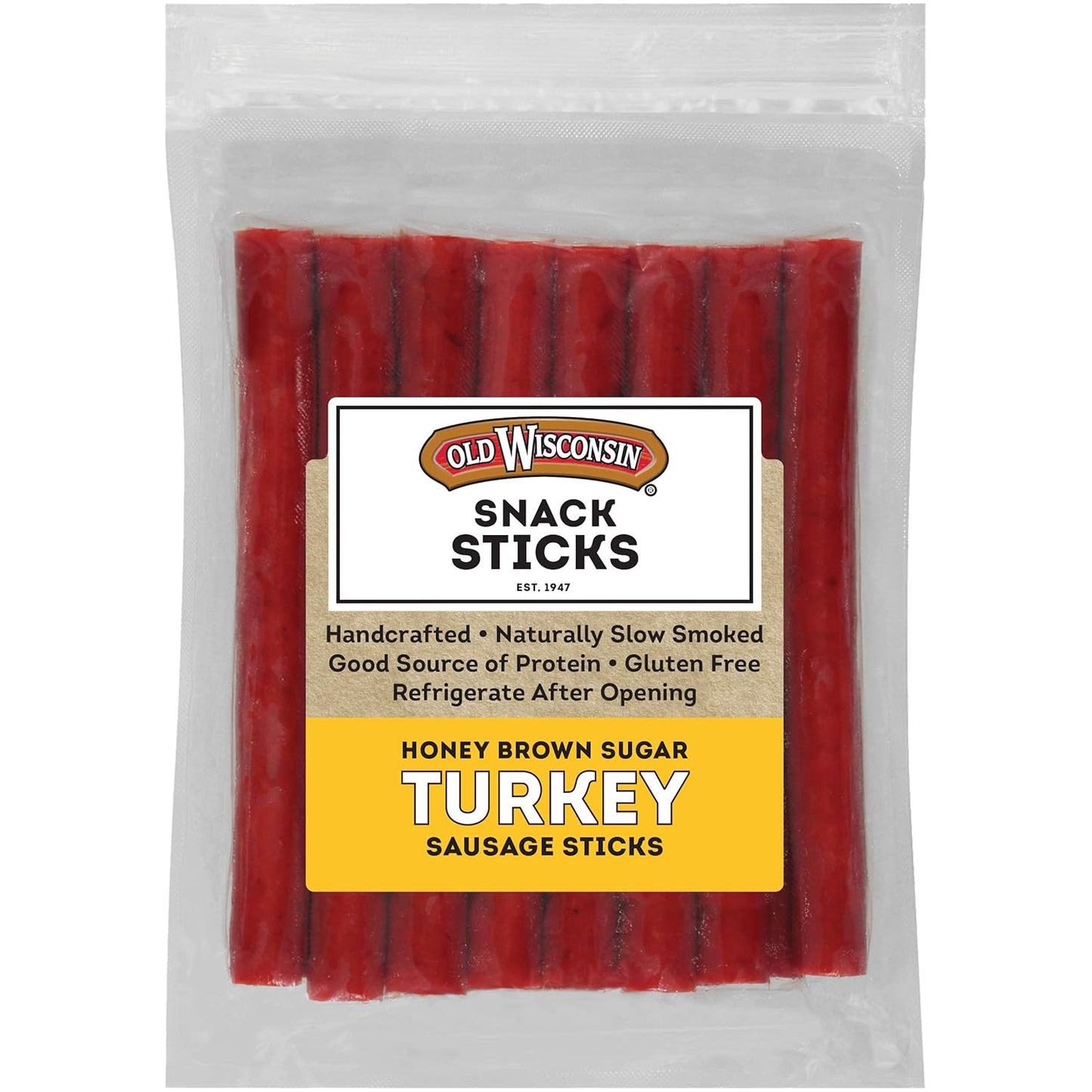 Old Wisconsin Honey Brown Sugar Turkey Sausage Snack Sticks, Naturally Smoked, Ready to Eat, High Protein, Low Carb, Keto, Gluten Free, 16 Ounce Resealable Package, Honey Turkey