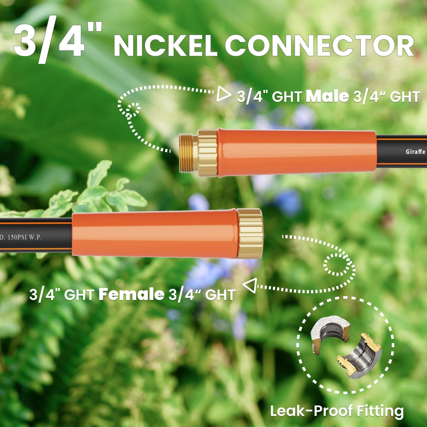 Giraffe Tools Garden Hose 50ft x 5/8", Water Hose Heavy Duty, Flexible, Lightweight Hybrid Hose with Swivel Handle, Male to Female Fittings, Burst 600 PSI