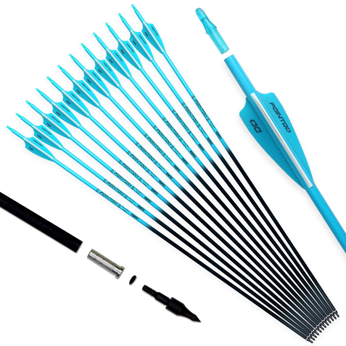 30inch Carbon Arrow Fluorescence Color Targeting and Practice and Hunting Arrows for Compound Bow and Recurve Bow with Removable Tips(Pack of 12)