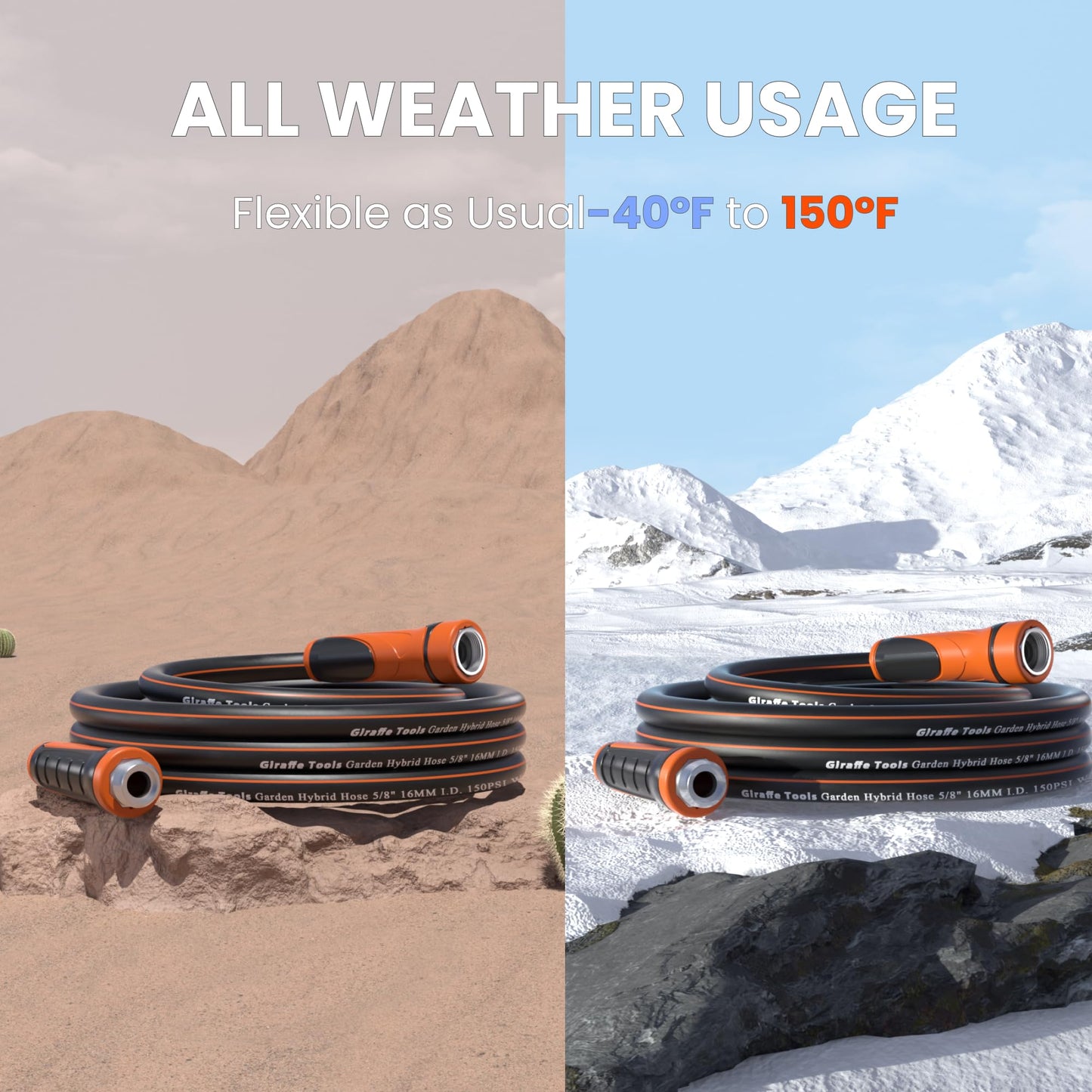 Giraffe Tools Garden Hose 50ft x 5/8", Water Hose Heavy Duty, Flexible, Lightweight Hybrid Hose with Swivel Handle, Male to Female Fittings, Burst 600 PSI