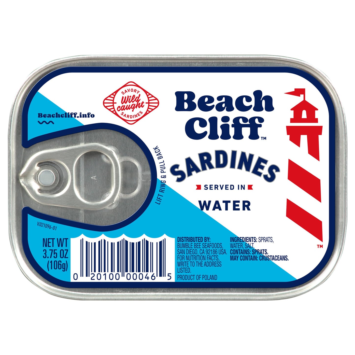 Beach Cliff Sardines in Water, 3.75 oz Can (Pack of 12) - Wild Caught Sardines - 12g Protein per Serving - Gluten Free, Keto Friendly