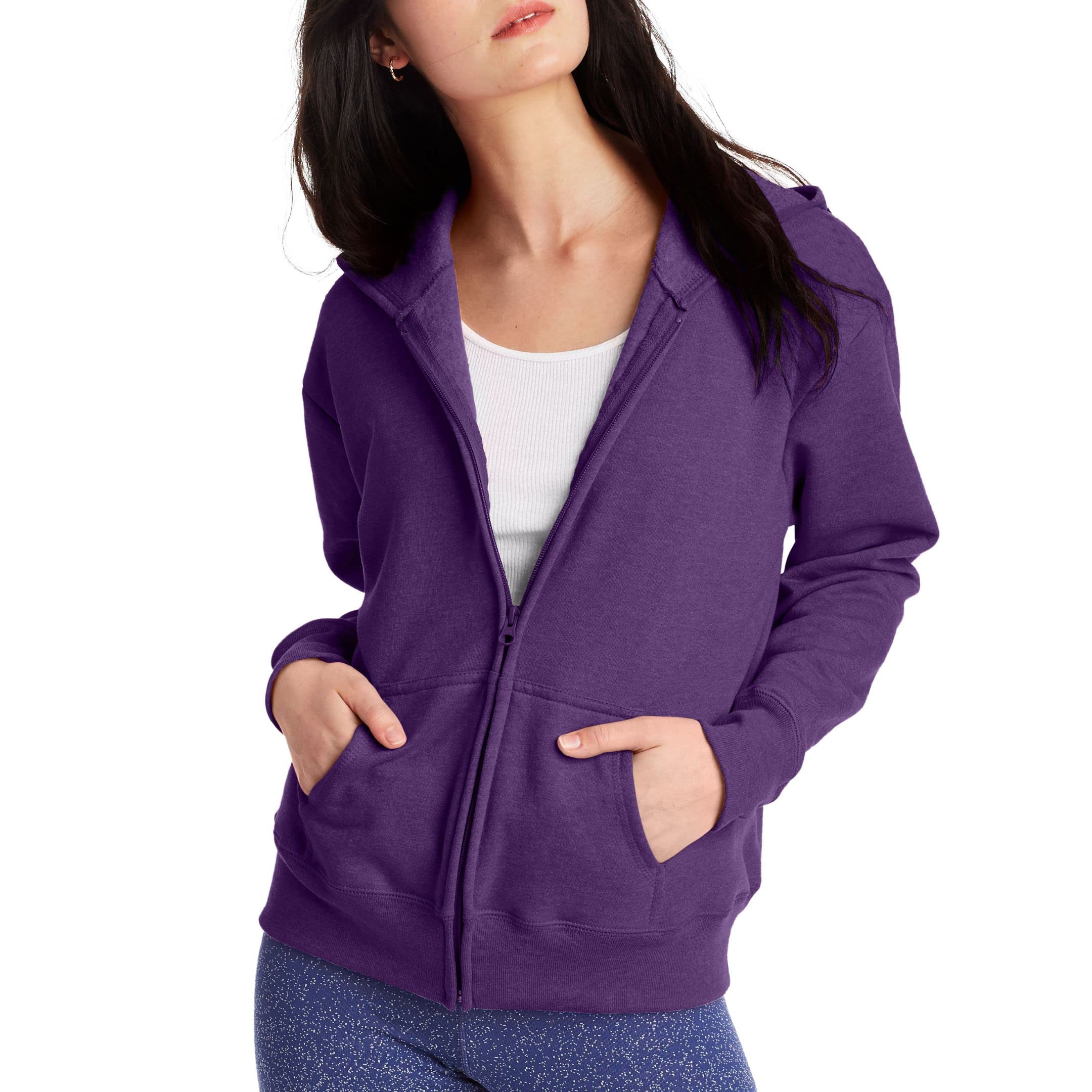 Hanes Women's EcoSmart Full-Zip Hoodie Sweatshirt, Violet Splendor Hea ...