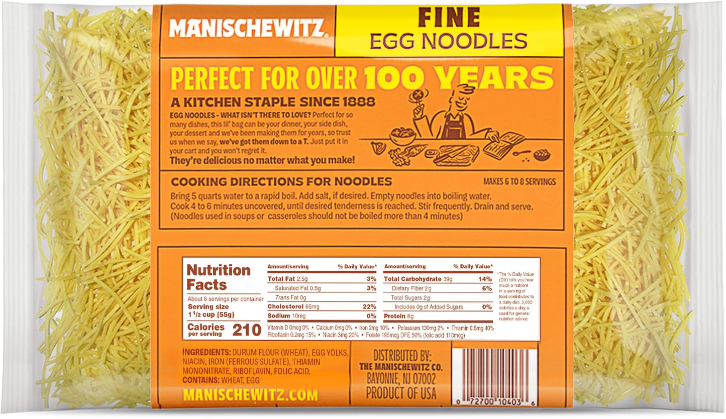 Manischewitz Premium Enriched Fine Egg Noodles 12oz (4 Pack) Great in Soups & Stews