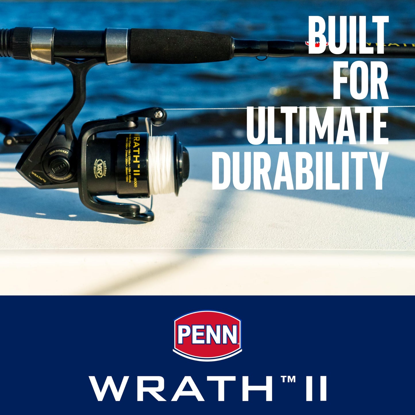 PENN Wrath II Saltwater Spinning Fishing Reel, Size 3000, Right/Left Handle Position, Corrosion-Resistant Graphite Body, Machined Anodized Aluminum Spool, Black/Gold