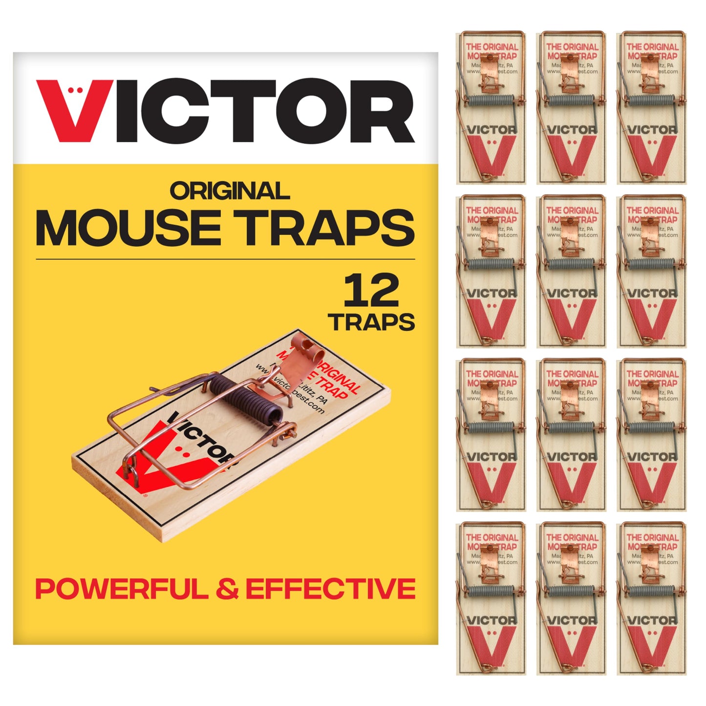 Victor M035-12 Plastic Pedal Easy Set Sustainably Sourced FSC Wood Snap Mouse Trap - 12 Traps