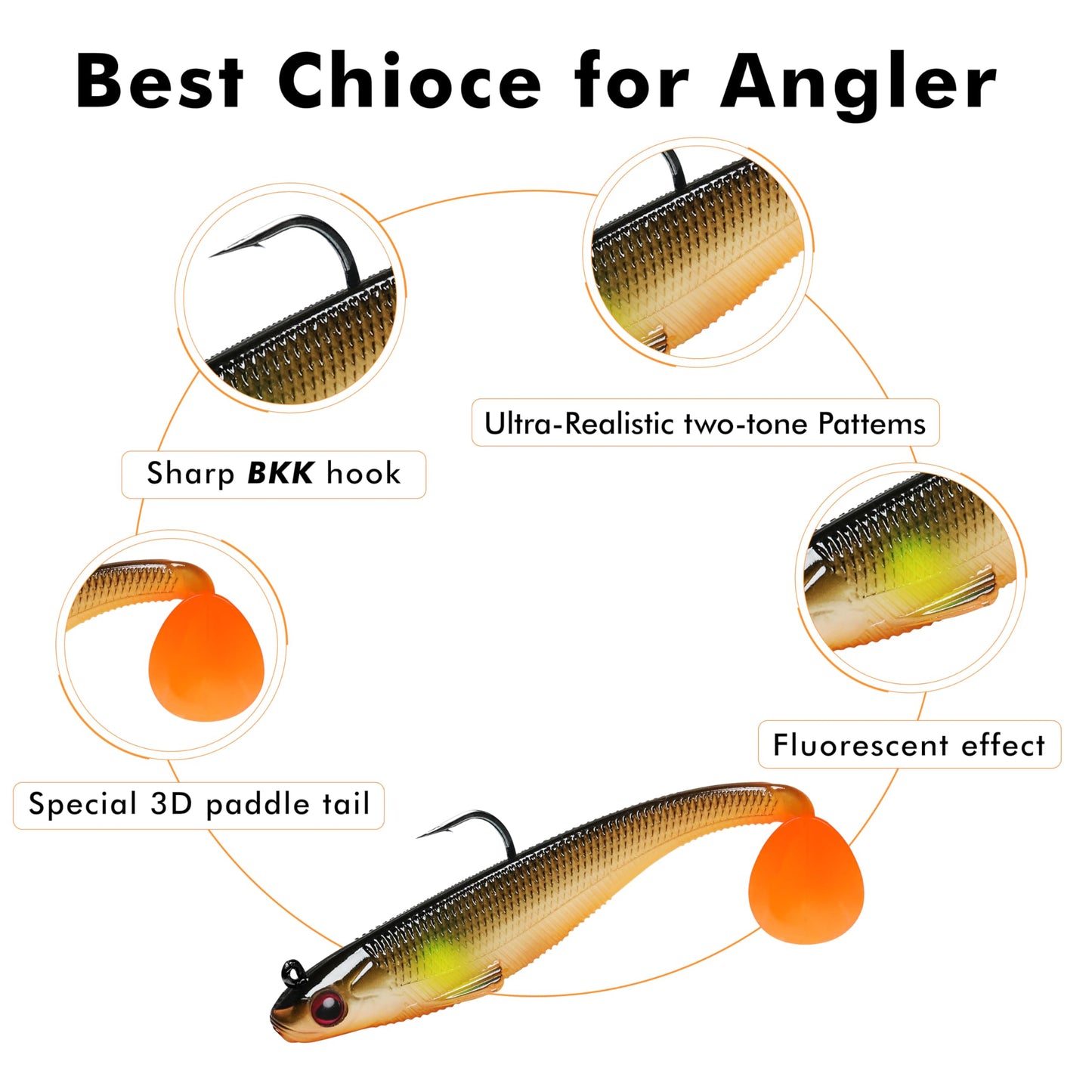 TRUSCEND Easy Catch Pre-Rigged Soft Lures, Vibrating Swim Action, Trembly Sinking Move, Amazing Soft Swimbait for Family Fishing, Well-Made Fishing Lures for Bass Trout Crappie Walleye Pike Redfish