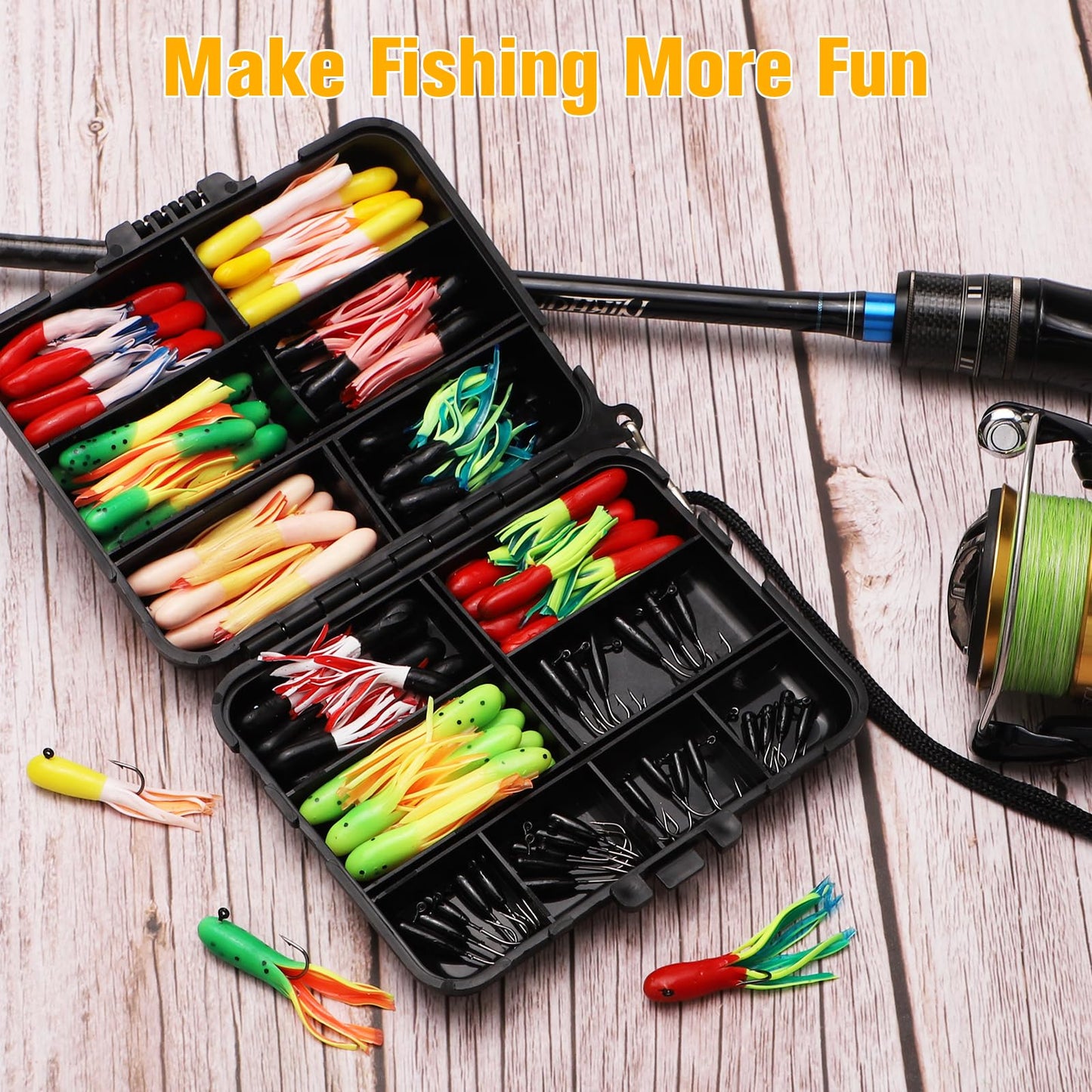 Dovesun Crappie Lures with Jig Heads Kit, Soft Plastic Grubs-Tube Baits 1/8oz 1/16oz 1/32oz Crappie Jigs Walleye Trout Bass Crappie Baits 95-120pcs