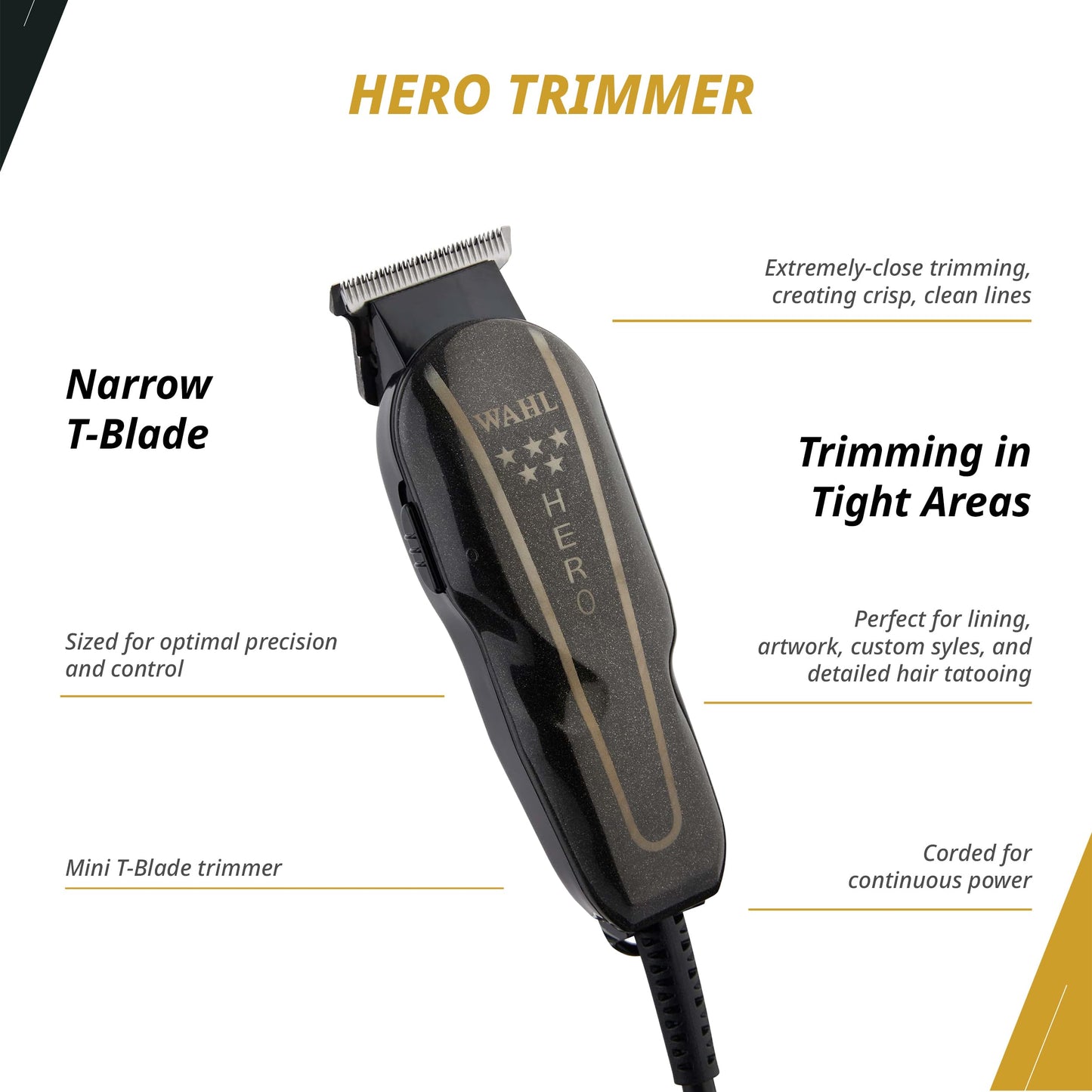 Wahl Professional 5-Star Barber Combo, Corded Legend Clipper & Hero T-Blade Trimmer Set, Black/Gold Finish