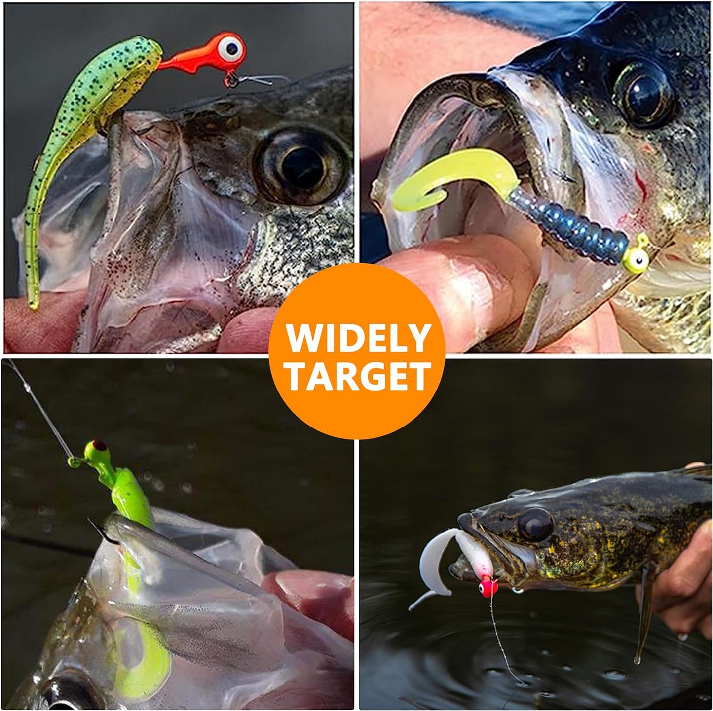 OROOTL Fishing Jig Heads Hooks Set, 60pcs Assorted Round Jig Head with 3D Eyes Painted Jig Heads for Crappie Bass Walleye 3/8oz 1/4oz 1/8oz 1/16oz 1/32oz Saltwater Freshwater Fishing Tackle Kit