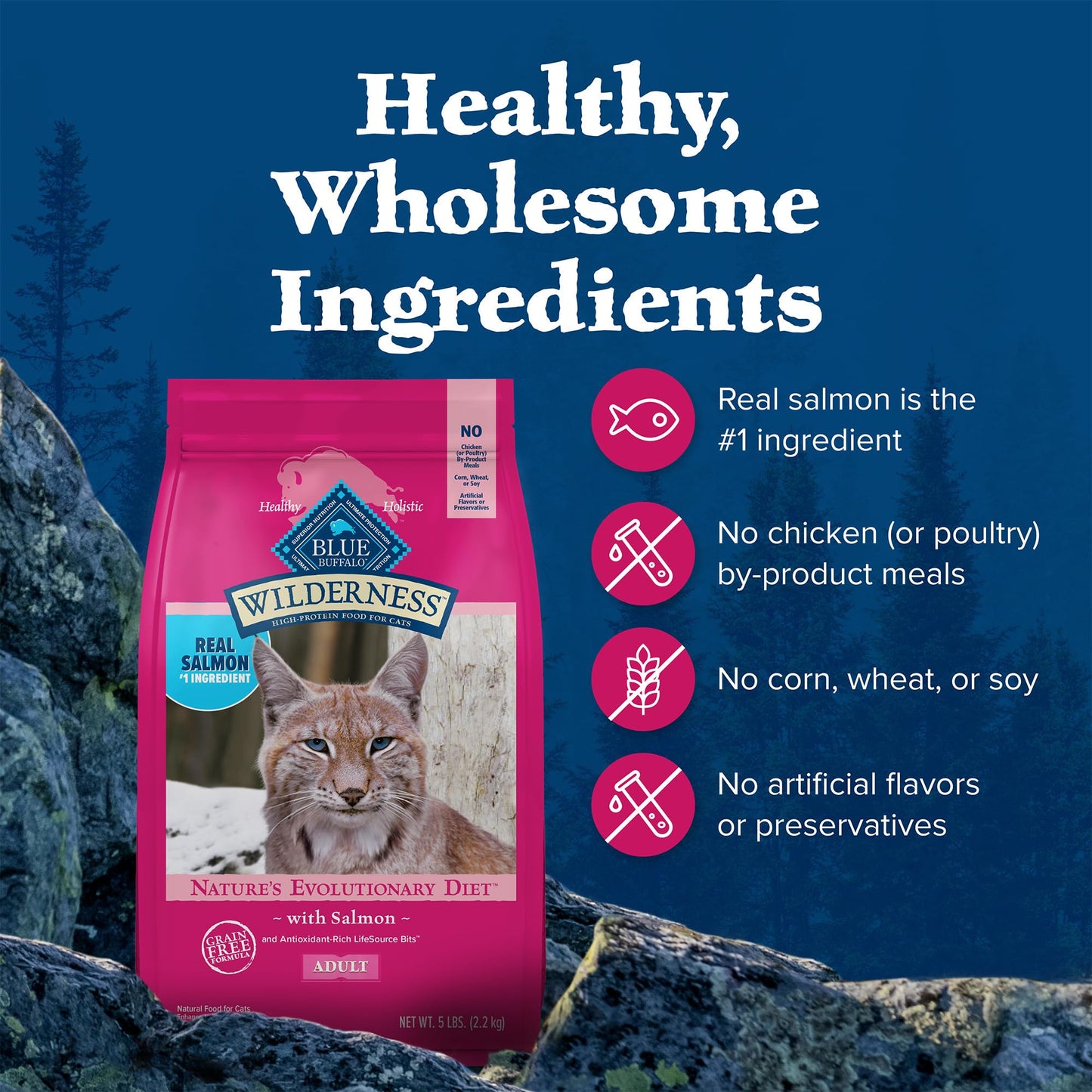 Blue Buffalo Wilderness Natural Adult Dry Cat Food, High-Protein and Grain-Free Diet, Supports Healthy Muscle Development and a Healthy Immune System, Chicken, 12-lb. Bag