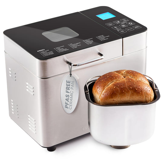 Elite Gourmet EBM8103M Programmable Bread Maker Machine 3 Loaf Sizes, 19 Menu Functions Gluten Free White Wheat Rye French and more, 2 Lbs, Mint
