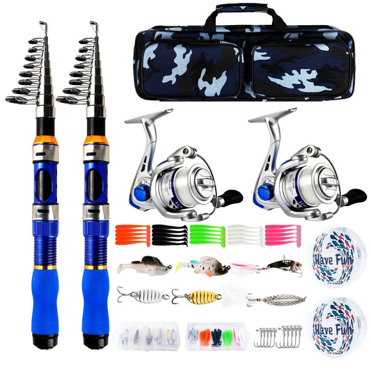 Telescopic Fishing Rod Reel Combo 2PCS 6.89FT Collapsible Fishing Pole Spinning Reel Lures Accessories with Fishing Bag Portable Fishing Rod Kit for Saltwater Freshwater Travel Fishermen Gift