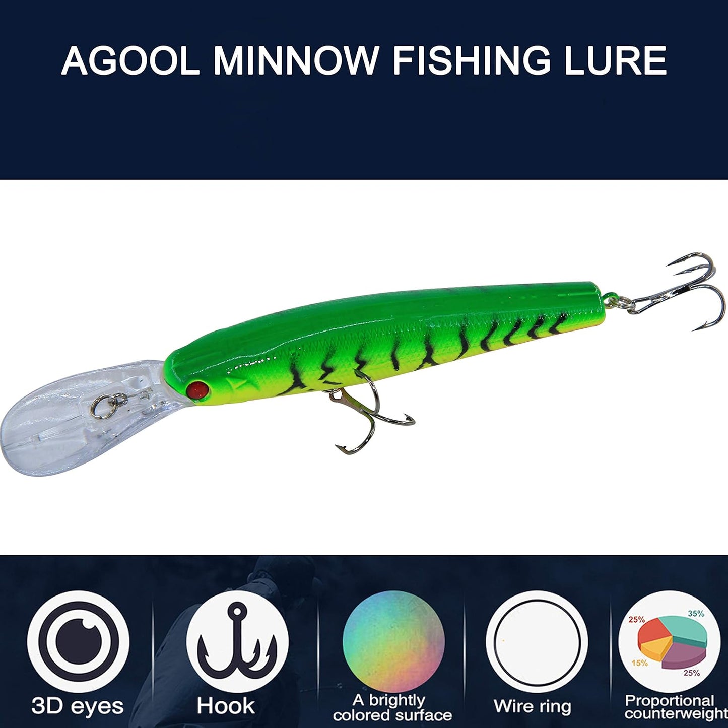 Fishing Lures Hard Baits Bass Crankbait Minnow Lures, 10pcs Deep Diving Swimbait with Strong Treble Hook 3D Lifelike Eyes Walleye Lures Fishing Lures for Bass Trout Walleye Catfish Redfish Pikes