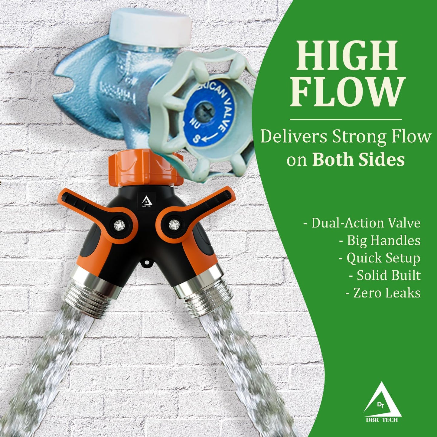 Hose Splitter 2 Way, Heavy Duty Metal Connector, Two Way Garden Hose Splitter, High Flow Spigot Faucet Bib Adapter, Solid Double Y Shut Off Valve for Outdoor Gardening Hoses, Orange