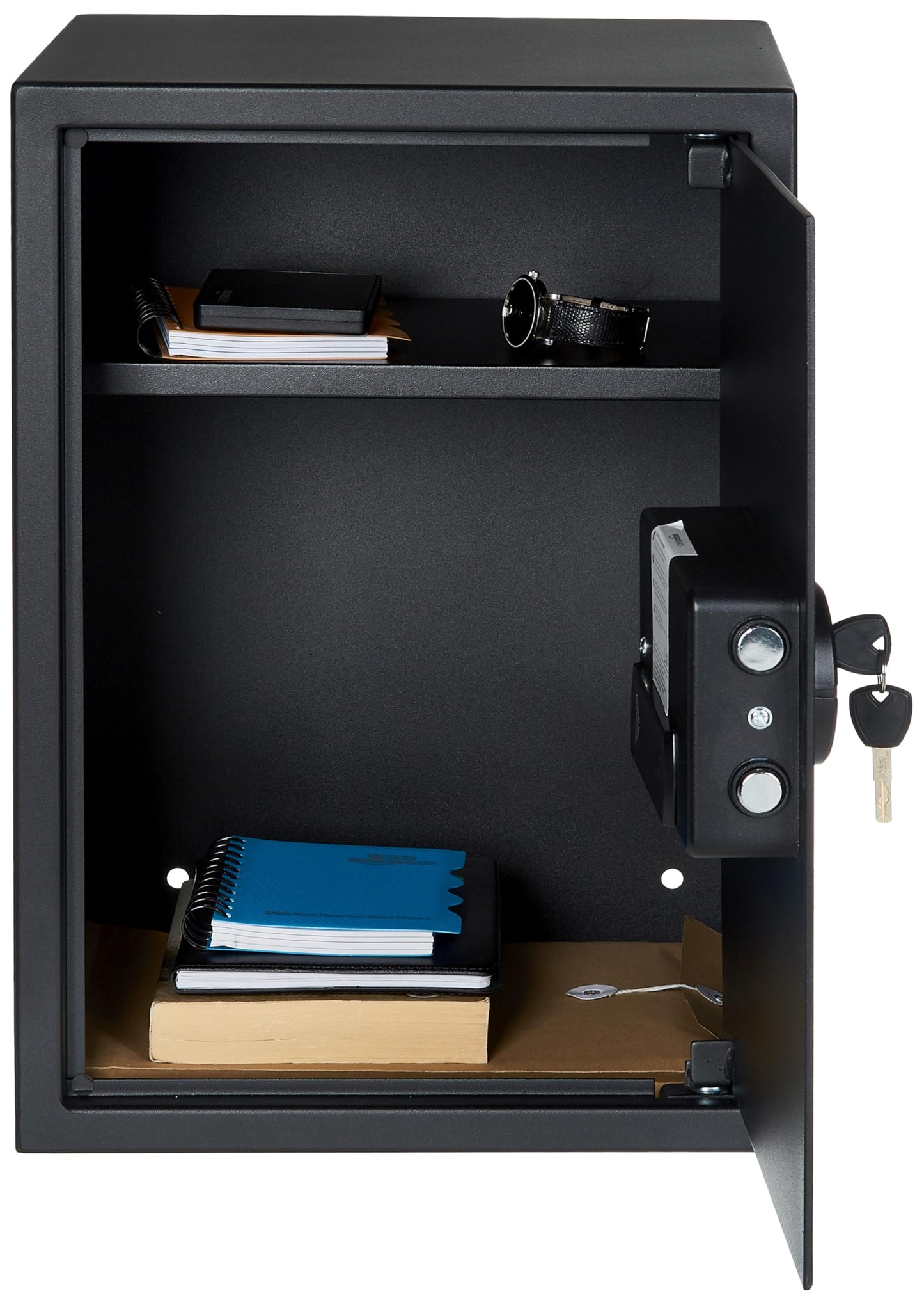 Amazon Basics Steel Home Security Safe with Electronic Keypad, Programmable Combination Lock for Documents, Jewelry, Valuables, Removable Shelf, 1.52 Cubic Feet, Black, 13.8"W x 13"D x 16.5"H